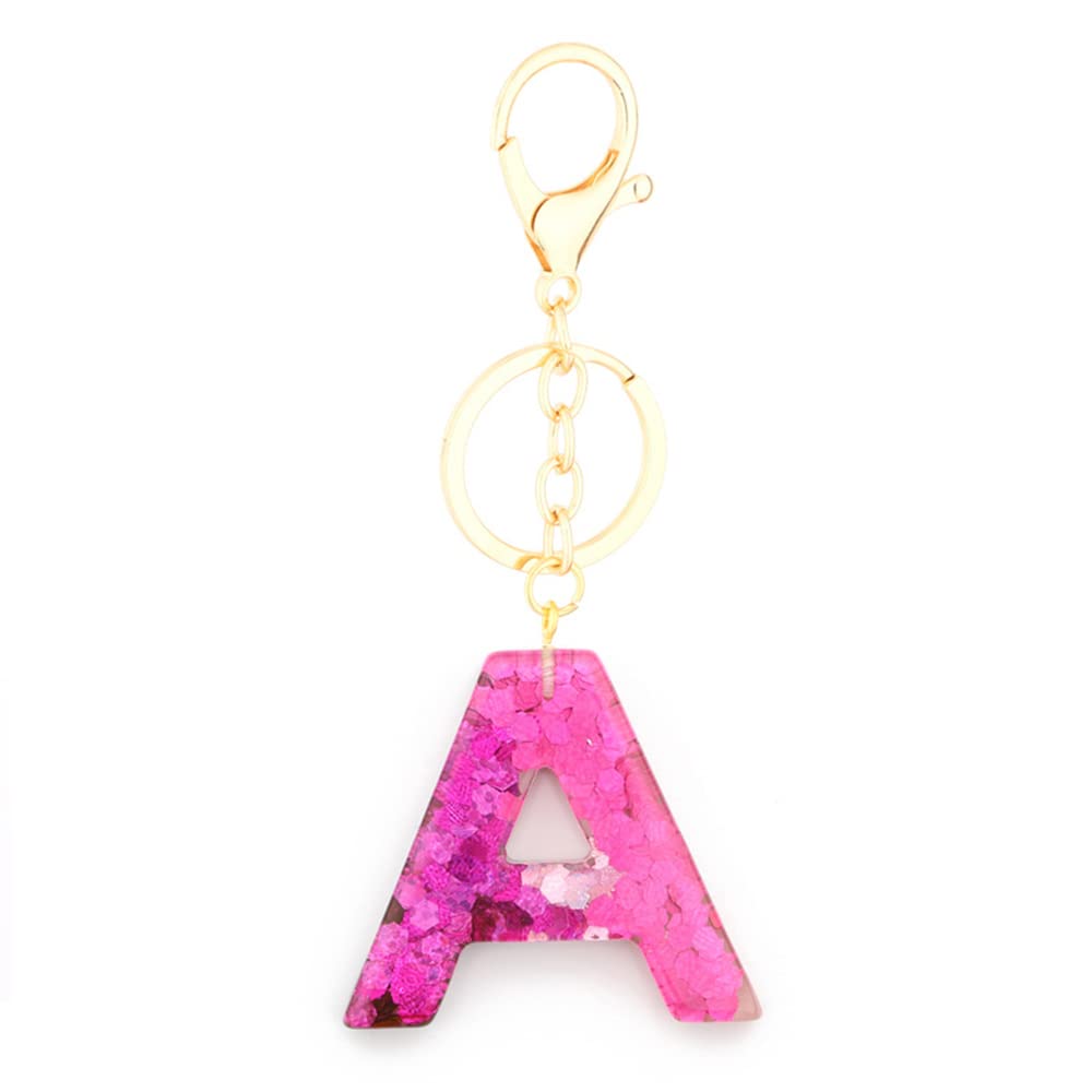 Sparkly Glitter Resin Keychain - A-Z Letter Key Ring with Glitter, Cute Purse Charm & Bag Accessory for Women (Great for Gifts, Party Favors, Backpack Decor)