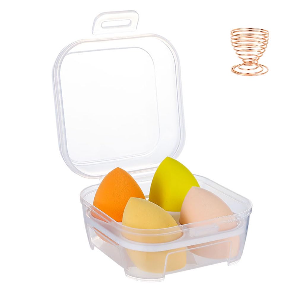 4 PCS Makeup Sponge Set with Holder Case - Latex-Free Beauty Blender Sponge for Dry & Wet Use - Foundation, Powder & Cream Applicator - Perfect for Travel, Professional Makeup & Everyday Use