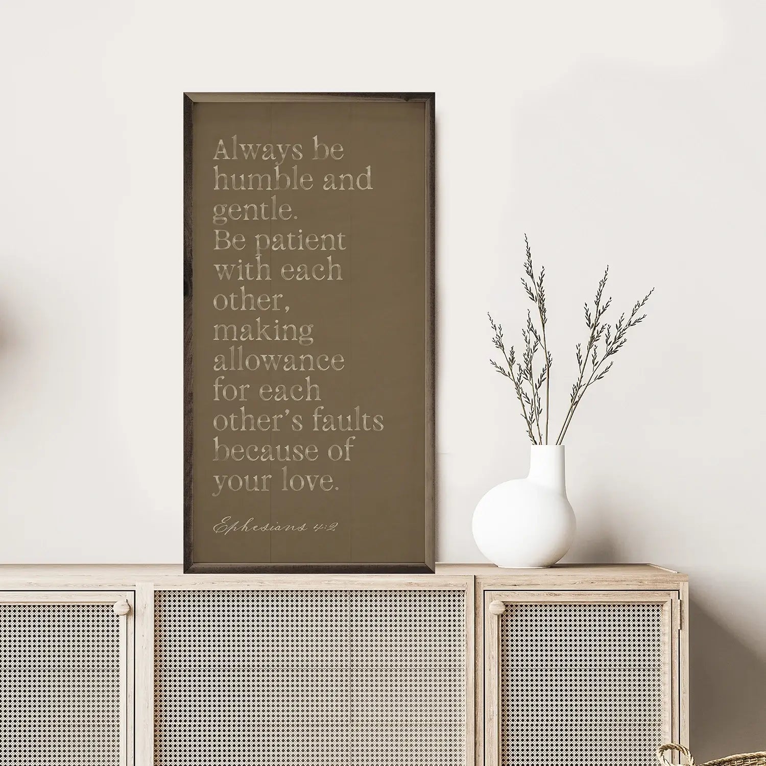 Humble and Gentle Wood Framed Wall Art Print - Inspirational Home Decor for Living Room, Bedroom & Office