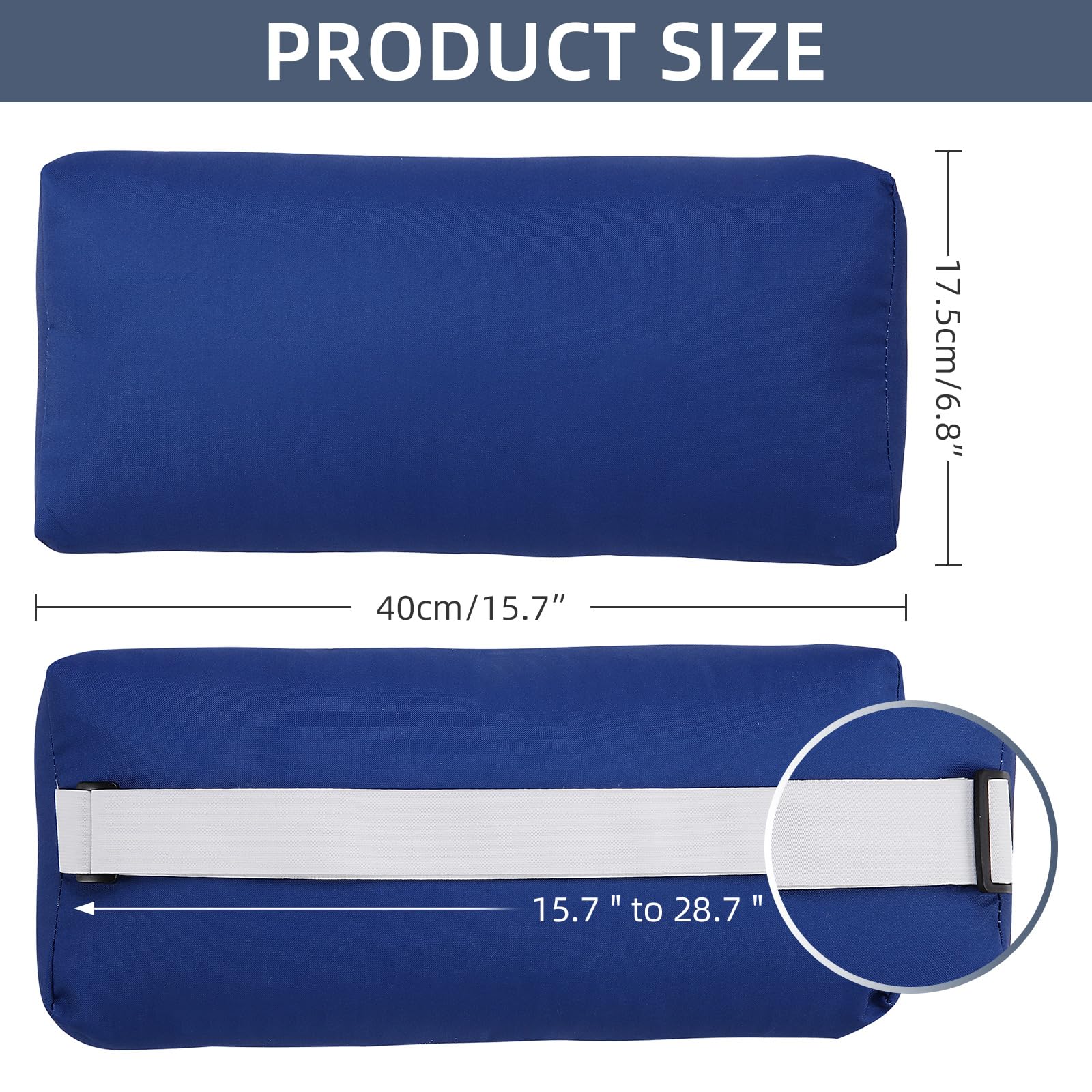 2 Pack Outdoor Chaise Lounge Pillows - Adjustable Elastic Headrest Cushions for Patio Recliners & Office Chairs (Dark Blue) - Perfect for Poolside Relaxation, Sunbathing & Backyard Lounging
