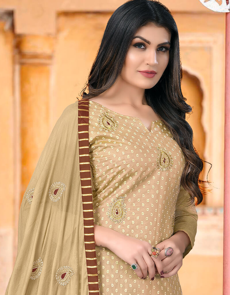 Elegant Brown Modal Chanderi Chudidar Salwar Suit for Women - Traditional Indian Ethnic Wear for Festivals, Weddings & Special Occasions