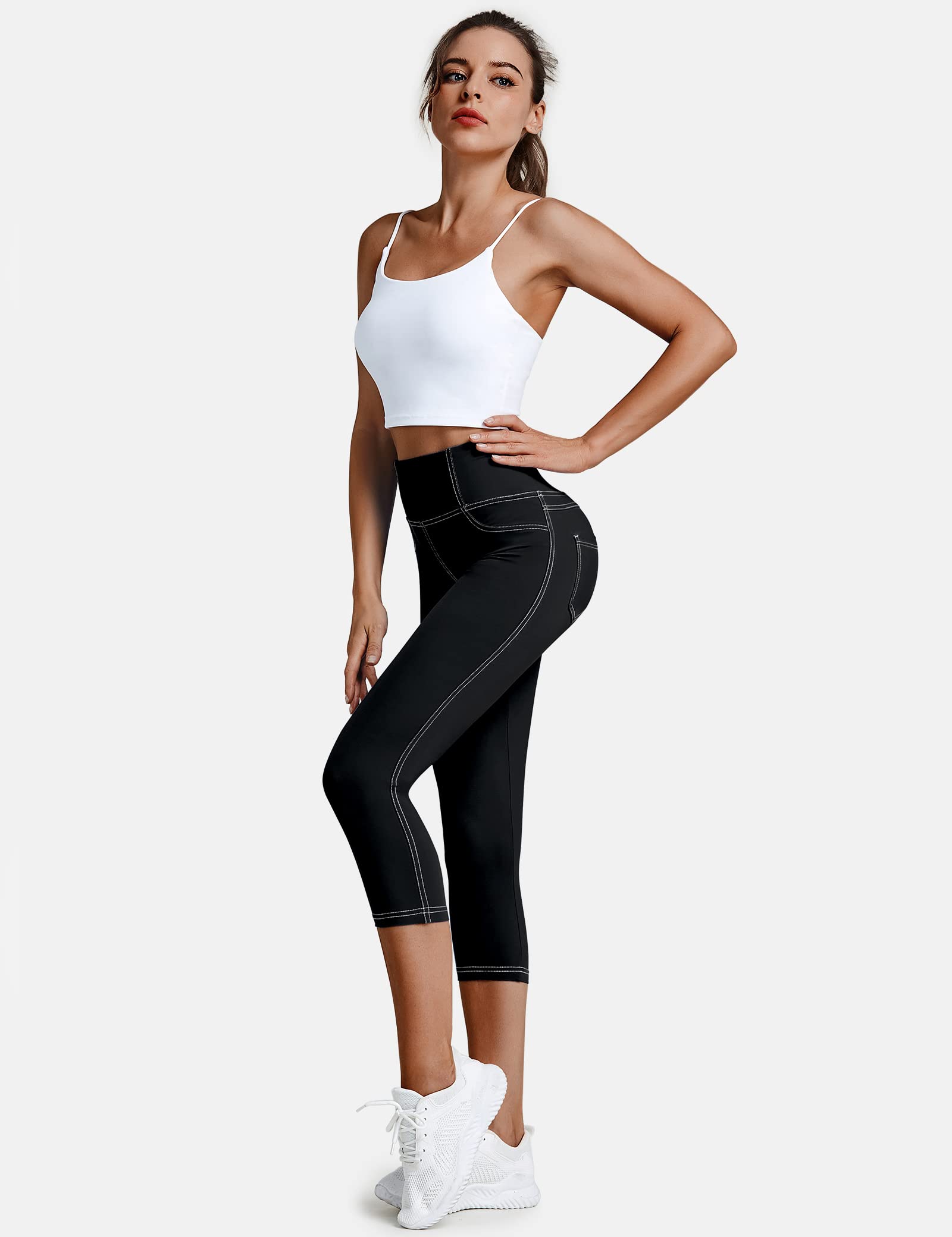 VOOVEEYA Women's High Waist Jeggings with Pockets - Tummy Control Stretchy Leggings for Plus Size | Comfortable Yoga Pants for Workout, Running & Casual Wear