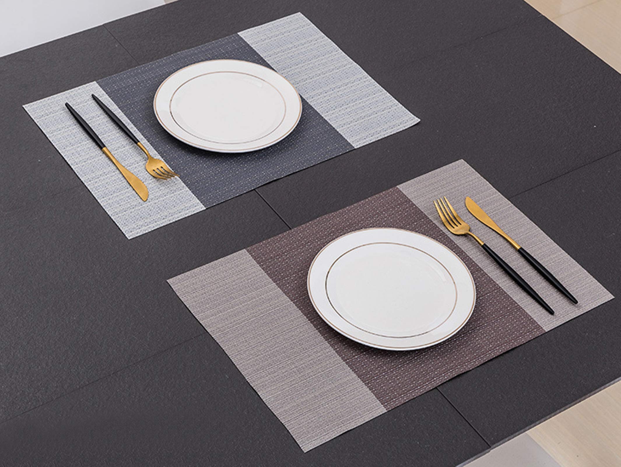 Daesar 6-Piece Heat-Resistant PVC Placemats Set - Non-Skid, Washable Table Mats in Grey & White for Dining, Kitchen, and Party Decor