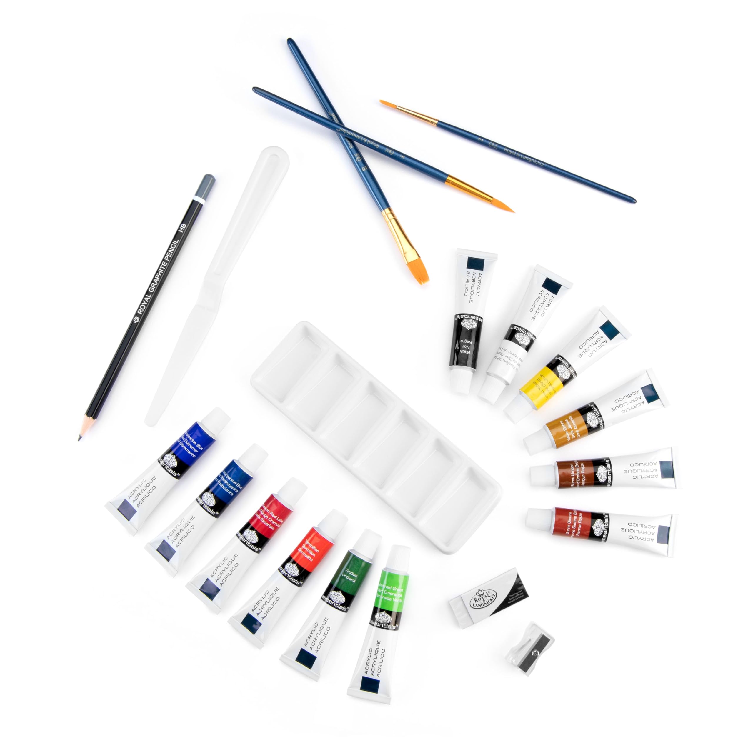 Royal & Langnickel Essentials Clear View Acrylic Painting Set - 24-Piece Small Artist Kit with Brushes & Paints | Perfect for Beginners, Students & DIY Home Decor Projects