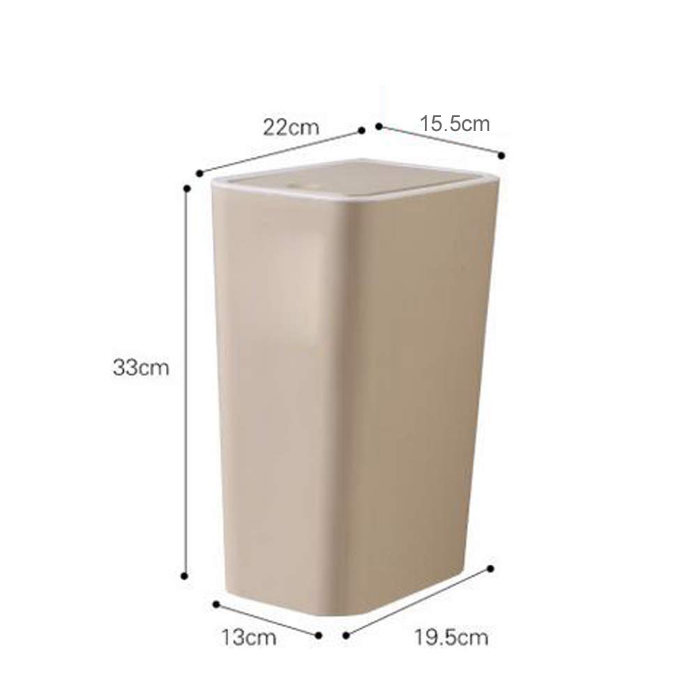 Hflove Solid Color Plastic Push-Button Trash Can - 1.5 Gallon Small Bathroom Garbage Bin with Lid, Khaki - Perfect for Toilet, Office, Kitchen & Bedroom Waste Disposal