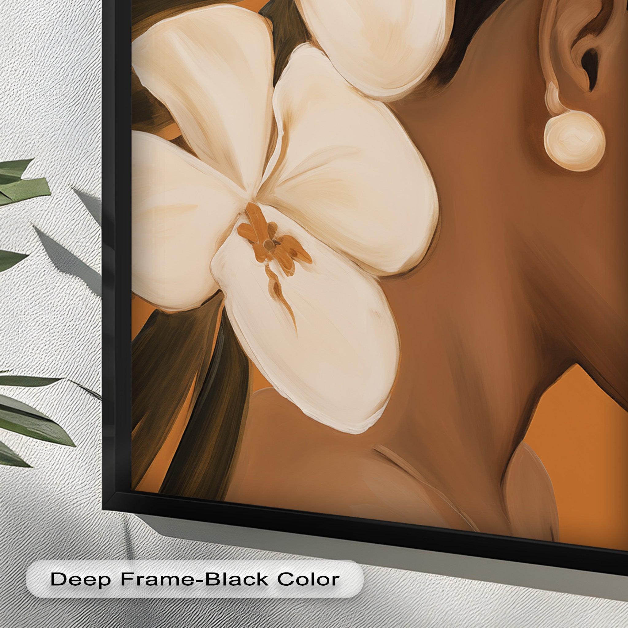 African Woman with Orchids Framed Oil Painting - Handmade Wall Art Decor for Living Room, Bedroom & Office