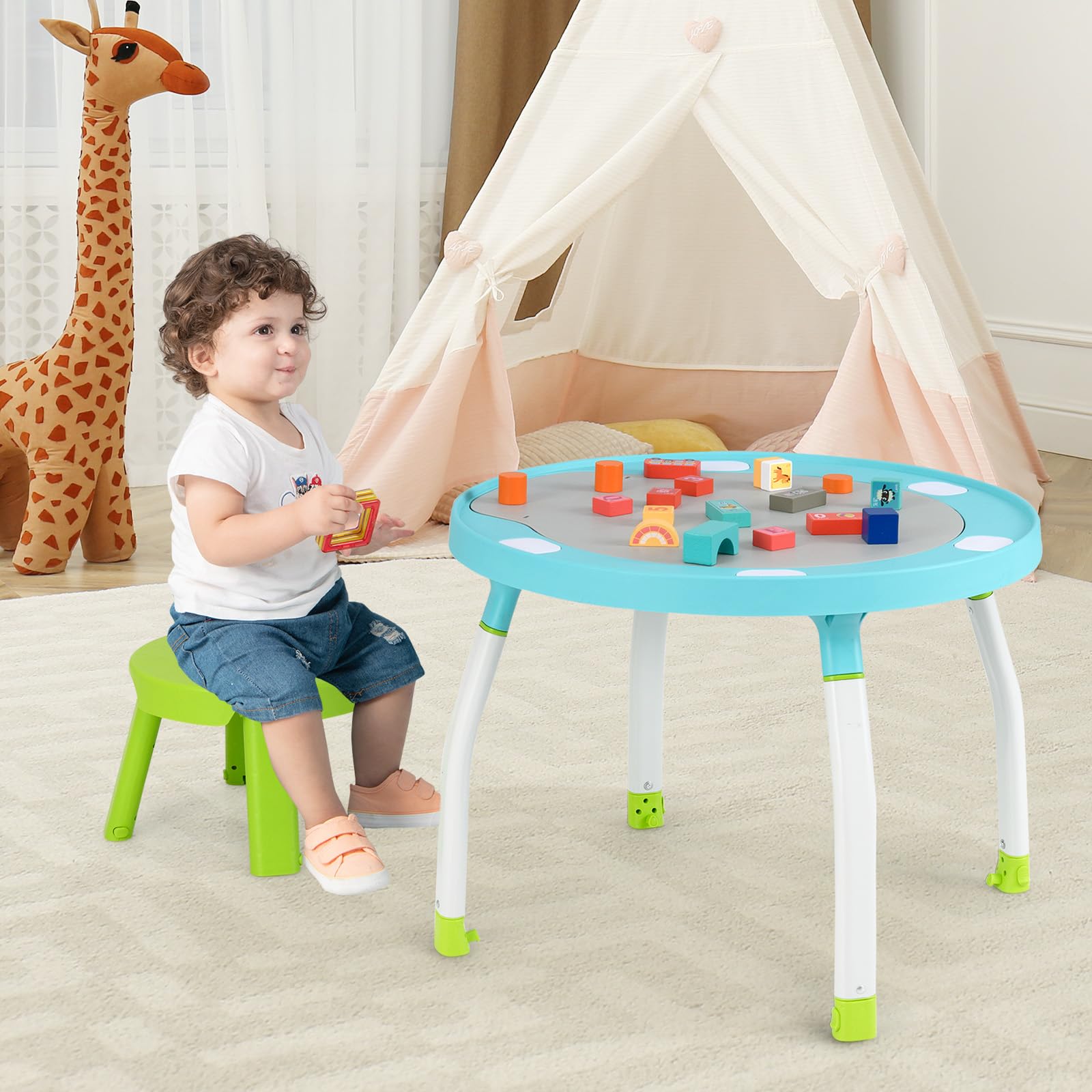 BABY JOY 5-in-1 Baby Activity Center with Removable Toys, Lights & Music - Adjustable Baby Jumper and Bouncer for Boys & Girls 6-36 Months - Interactive Play Center for Toddlers - Perfect for Playtime, Learning & Development (Blue)