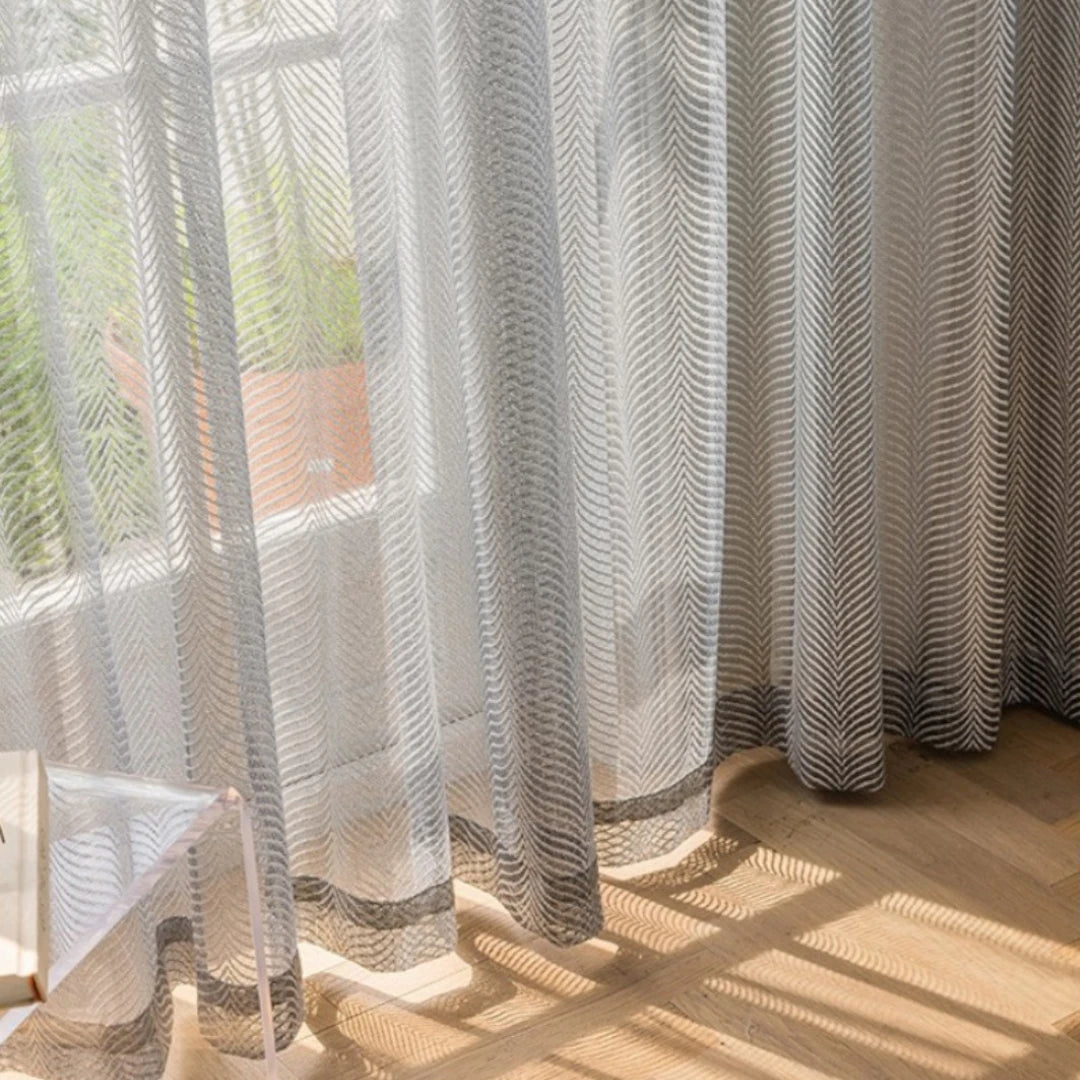 Sheila Modern Polyester Herringbone Custom Sheer Curtains for Living Room & Bedroom - Light Filtering Window Drapes with Premium Textured Fabric