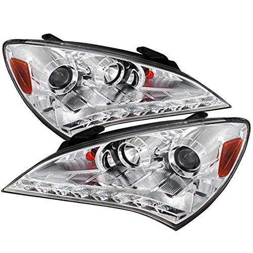 2010-2012 Hyundai Genesis Coupe Clear LED DRL Projector Headlights Pair (Left & Right) - High Visibility Daytime Running Lights for Enhanced Safety & Style