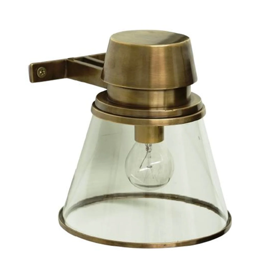 Saville Glass Wall Lamp in Antique Brass - Vintage Style Sconce Lighting for Bedroom, Living Room & Hallway Decor