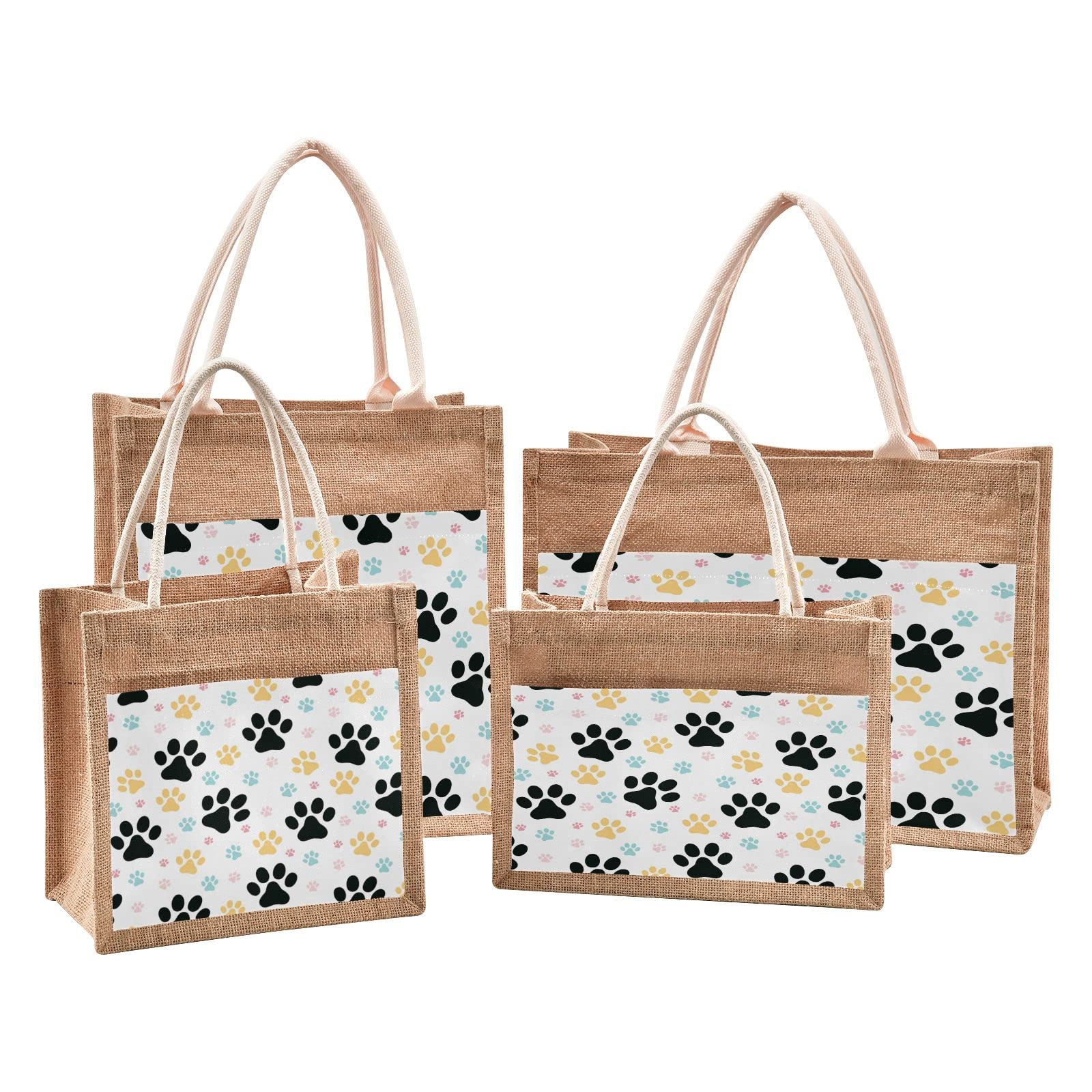 Eco-Friendly Dog Paw Print Jute Tote Bag for Women - Reusable Grocery Shopping Purse with Handles, Perfect for Travel, Beach & Wedding Accessories | Ideal for Daily Use, Picnics & Sustainable Lifestyle