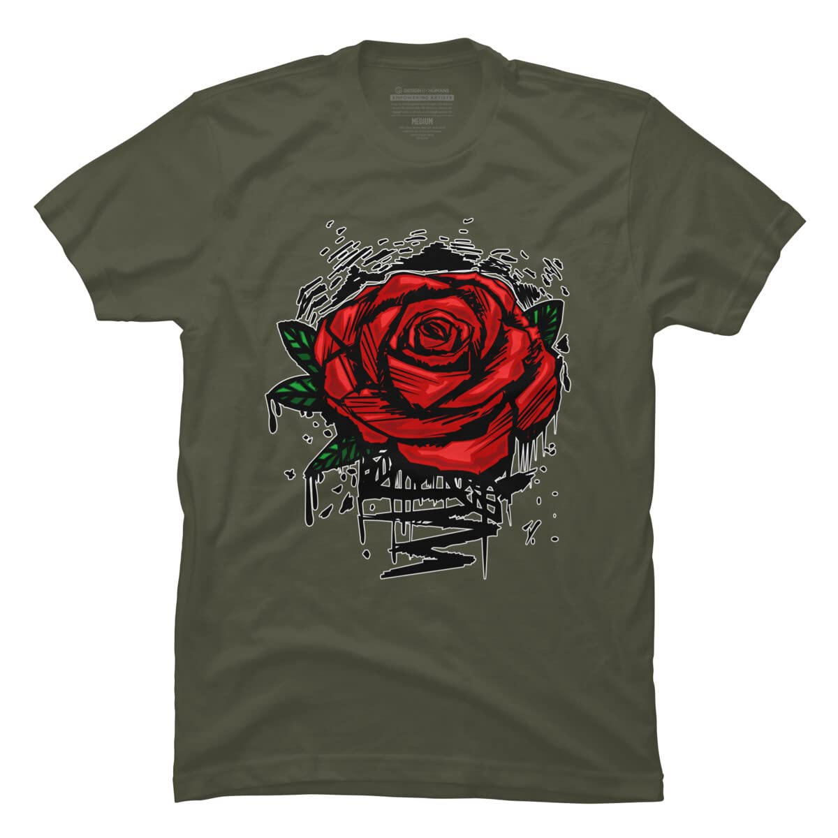 Design By Humans Men's Rugged Rose Graphic T-Shirt by Adamzworld - Soft Cotton Tee for Casual Wear & Street Style Outfits