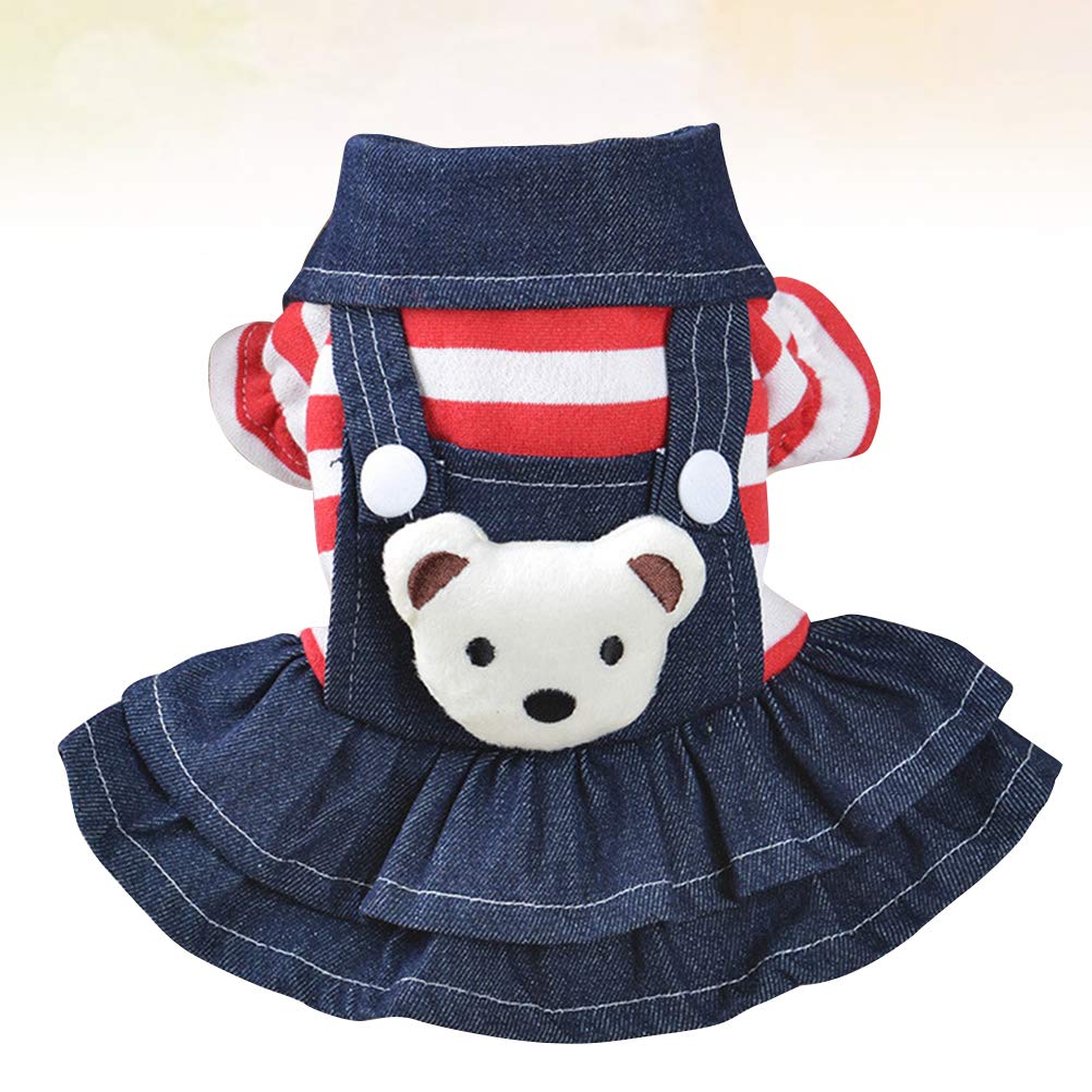 POPETPOP Denim Dog Dress - Striped Red Dog Skirt & Cat Dress for Birthday Outfits | Perfect for Pet Parties, Photo Shoots & Special Occasions