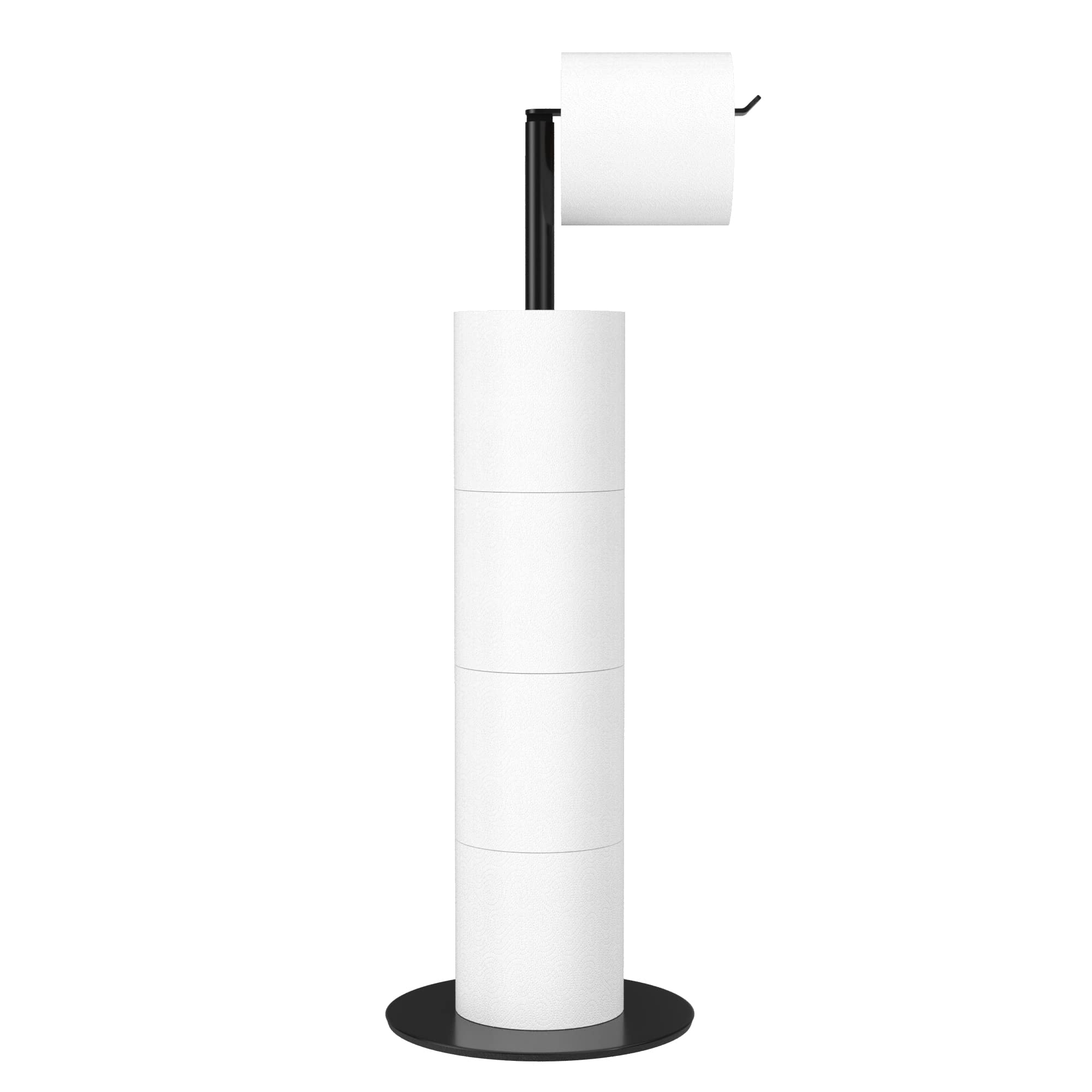 Stainless Steel Free-Standing Toilet Paper Holder with Weighted Base - Holds 4 Spare Rolls - Bathroom Tissue Dispenser & Storage Shelf for Home, Office, or Guest Bathroom
