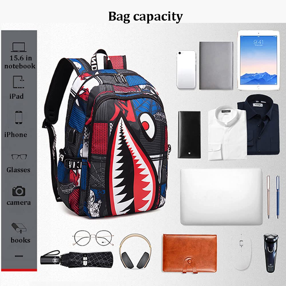 Boys' School Backpack with USB Charging Port - 15.6 Inch Laptop Backpack for Teens, Waterproof & Lightweight Travel Backpack (Red) - Perfect for School, College, Travel & Daily Commute