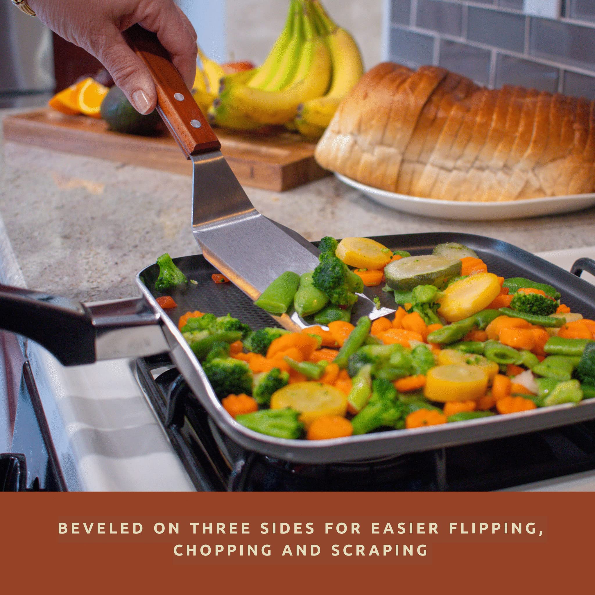 Bellemain Heavy Duty Stainless Steel Spatula with Beveled Edges & Hardwood Handle - Large Metal Turner for Cast Iron Skillet, Flat Top Grill, Griddle - Perfect for Flipping Burgers, Pancakes, Eggs & More - Commercial & Home Kitchen Use