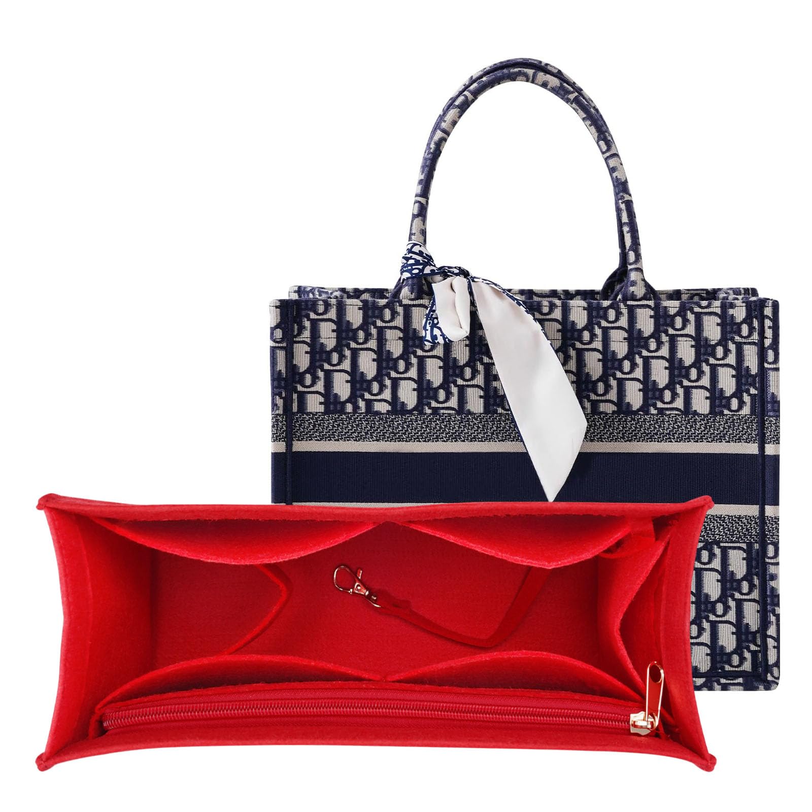 Premium Felt Purse Insert Organizer for Dior Book Tote Medium Bag - Large Size with Multiple Pockets (Red) | Perfect for Travel, Work & Everyday Use to Keep Essentials Organized