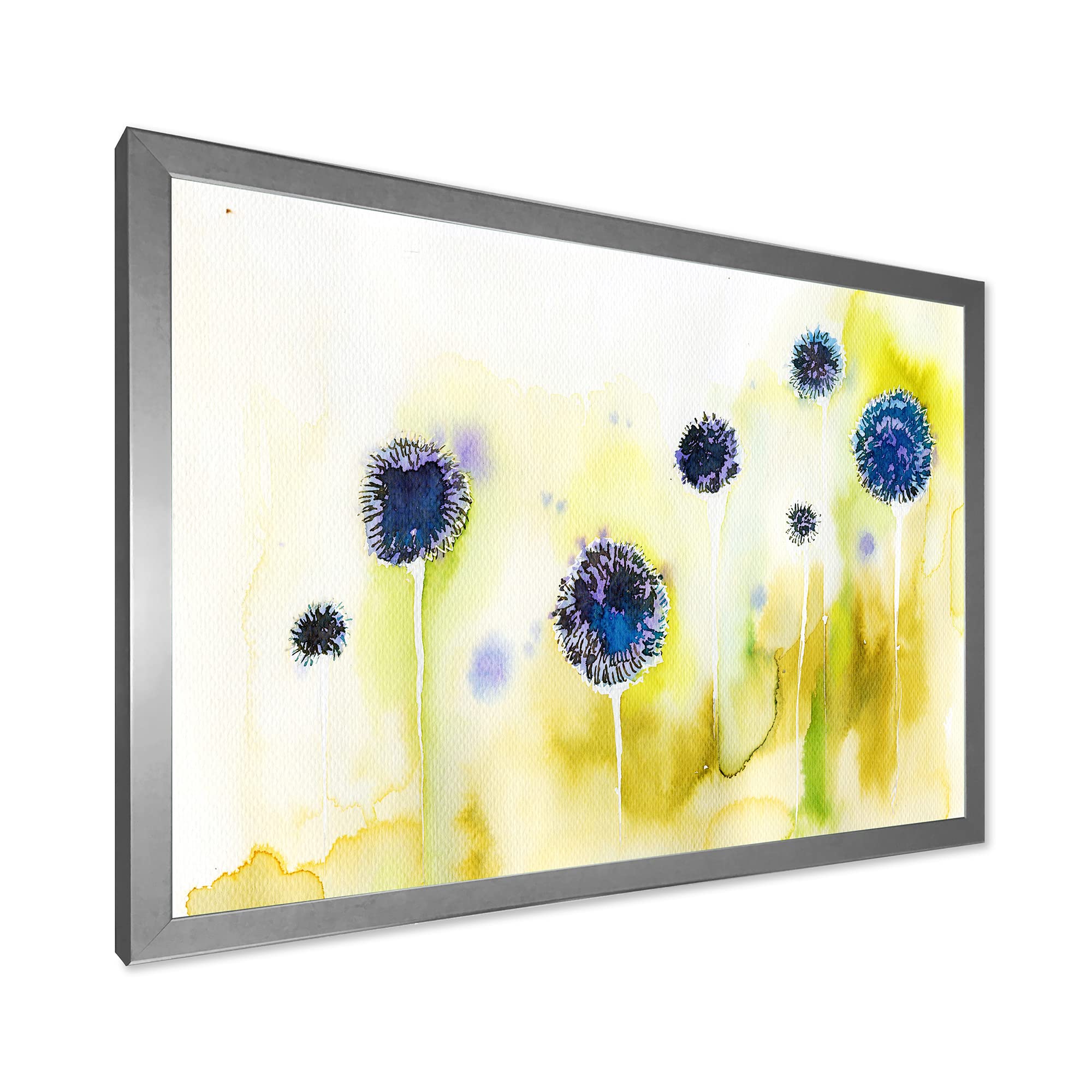 DesignQ Blue Flowers In The Meadow Traditional Framed Wall Art - Vintage Floral Canvas Painting for Living Room, Bedroom & Office Decor