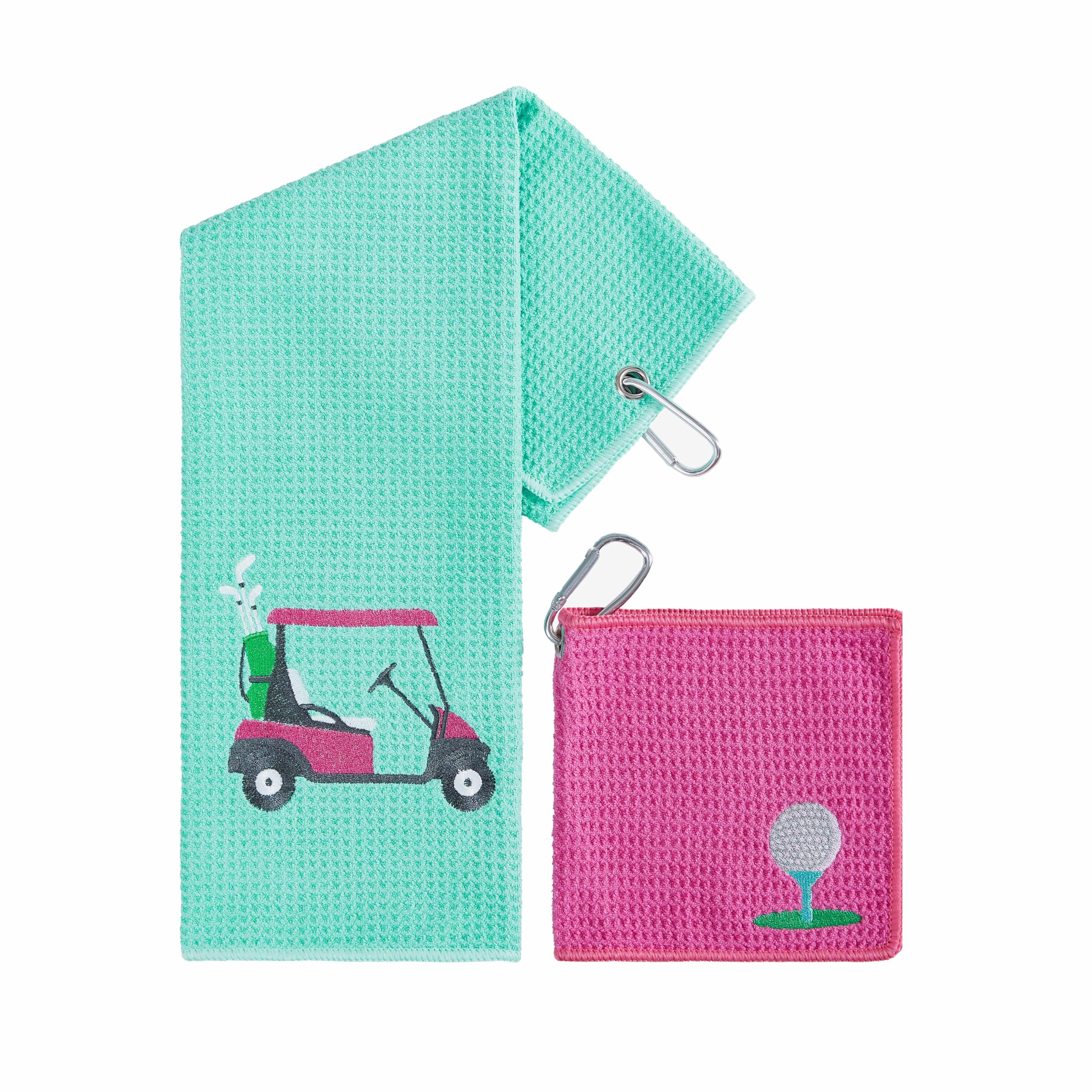 Custom Embroidered Golf Towel Set - Premium Microfiber Waffle & Ball Towels for Golf Bags & Carts - Ideal Golf Accessories & Gifts for Men, Women & Kids - 2-Pack with Cart Ball Design - Perfect for Golf Tournaments, Practice Sessions & Clubhouse Gifting