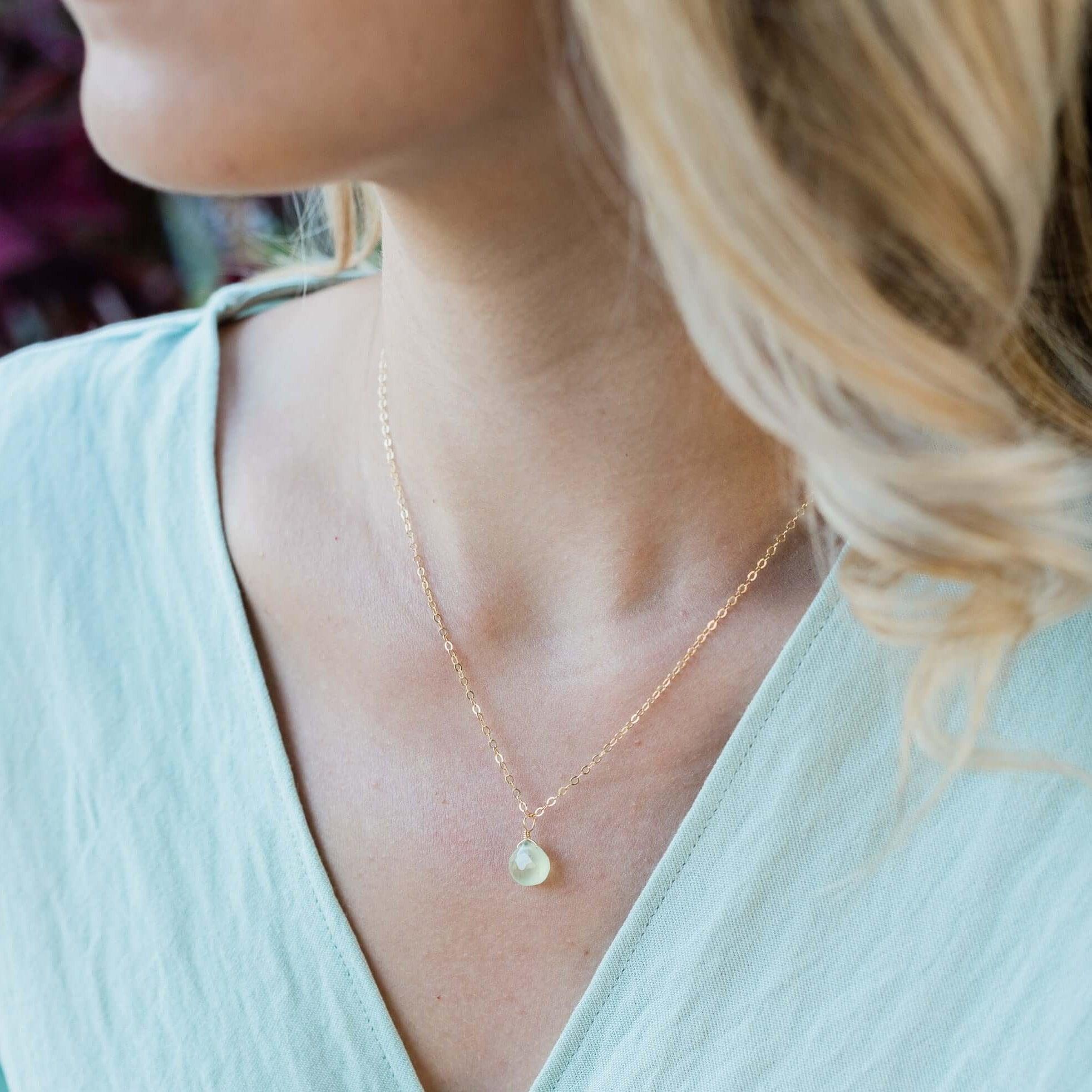 Natural Prehnite Teardrop Pendant Necklace - Healing Crystal Jewelry for Women, Dainty Gemstone Necklace for Meditation, Energy Balancing & Spiritual Gifts