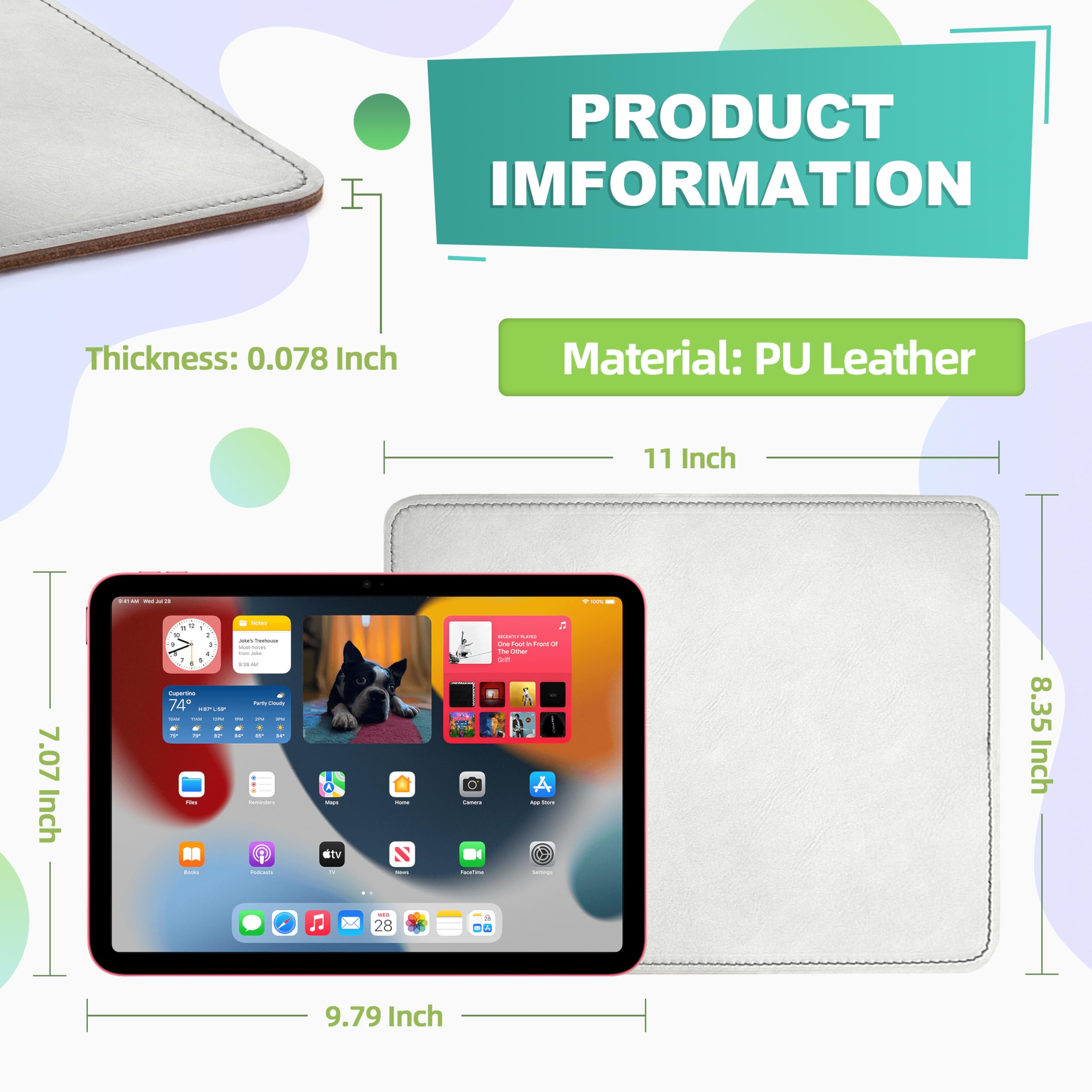 Premium PU Leather Mouse Pad with Stitched Edge - Non-Slip Microfiber Base, Waterproof Desk Mat for Computer & Laptop (8x11 Inch, Silver) - Perfect for Office, Gaming & Home Workspace
