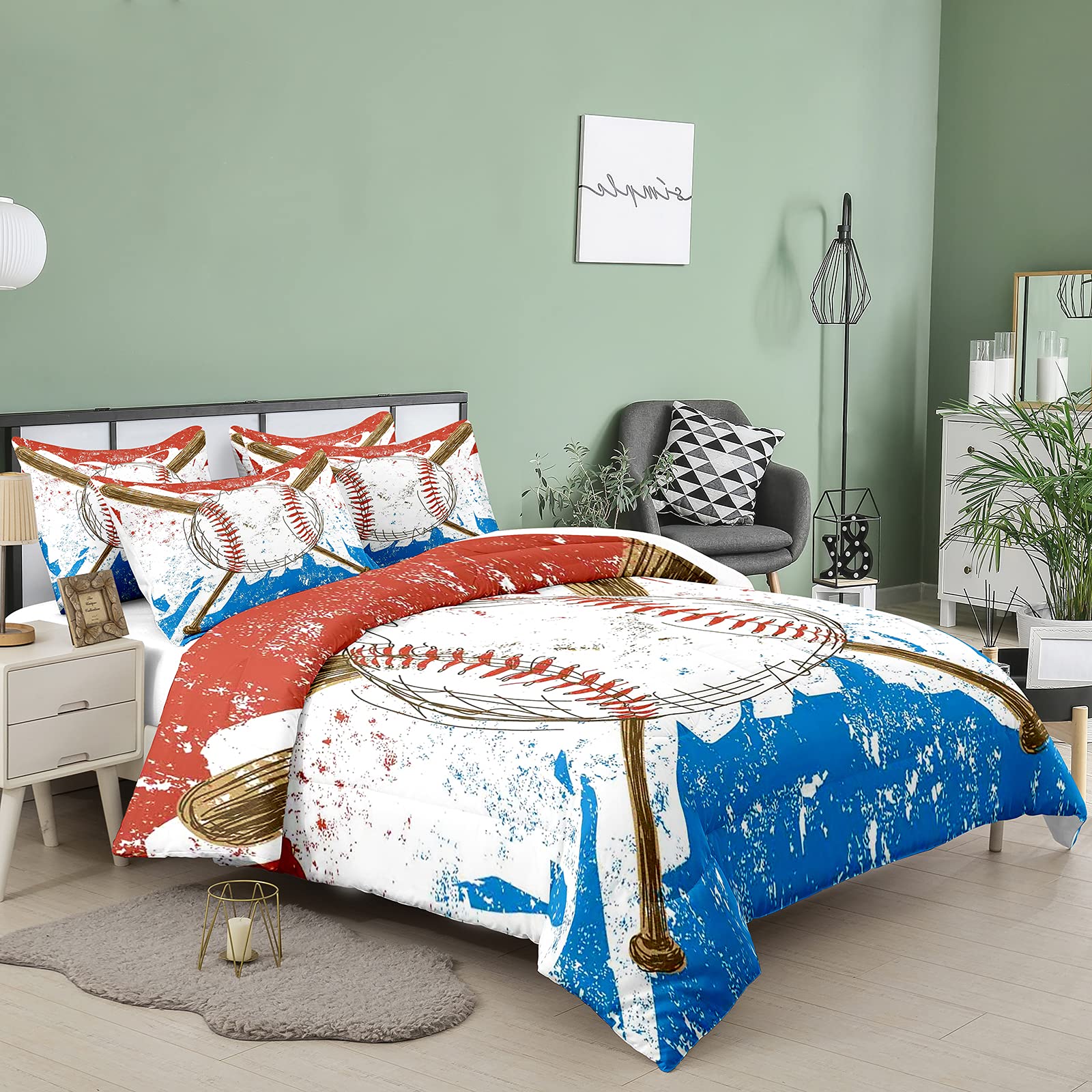 King Bodhi Baseball Comforter Set - Blue Sports Bedding for Boys' Room Decor