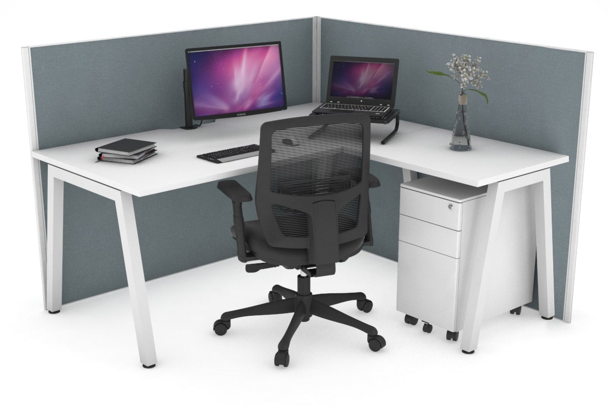 Horizon Quadro A Legs L-Shaped Corner Office Desk - 1600L x 1550W with Cable Management | Modern Home Office & Gaming Desk for Workspace & Study Room