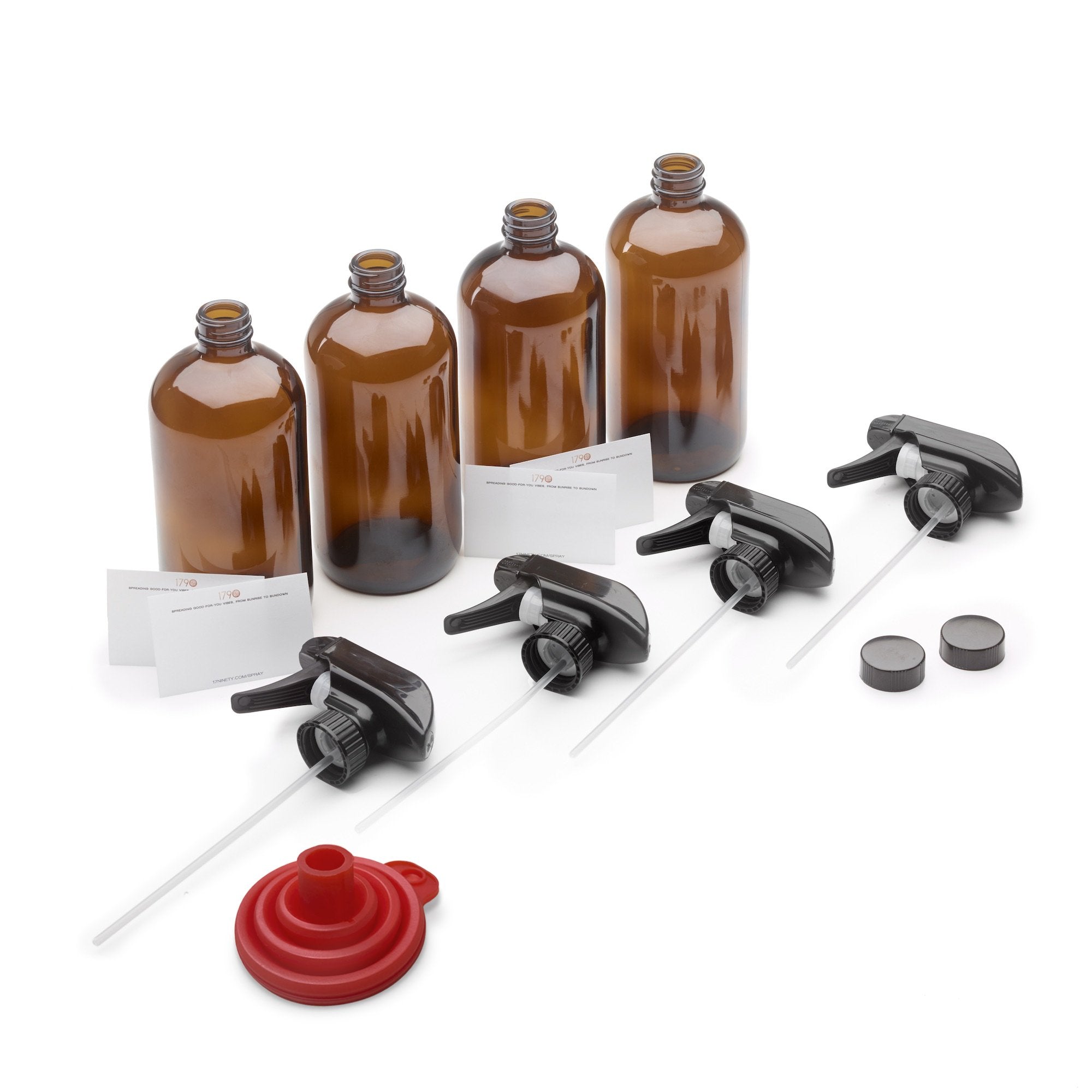 16oz Amber Glass Spray Bottles with Labels, Caps & Funnel - BPA Free Boston Round Bottle for Essential Oils, Cleaning, Hair Care & DIY Solutions - Perfect for Home, Kitchen, Salon & Travel Use