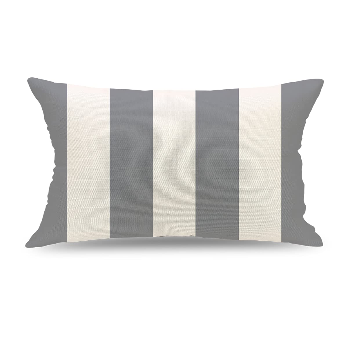 Set of 2 Grey and White Striped Linen Throw Pillow Covers 12x20 Inch - Modern Farmhouse Decorative Cushion Cases for Sofa, Couch, Bed, Car & Living Room - Perfect for Home Decor, Cozy Living Spaces and Gift Giving