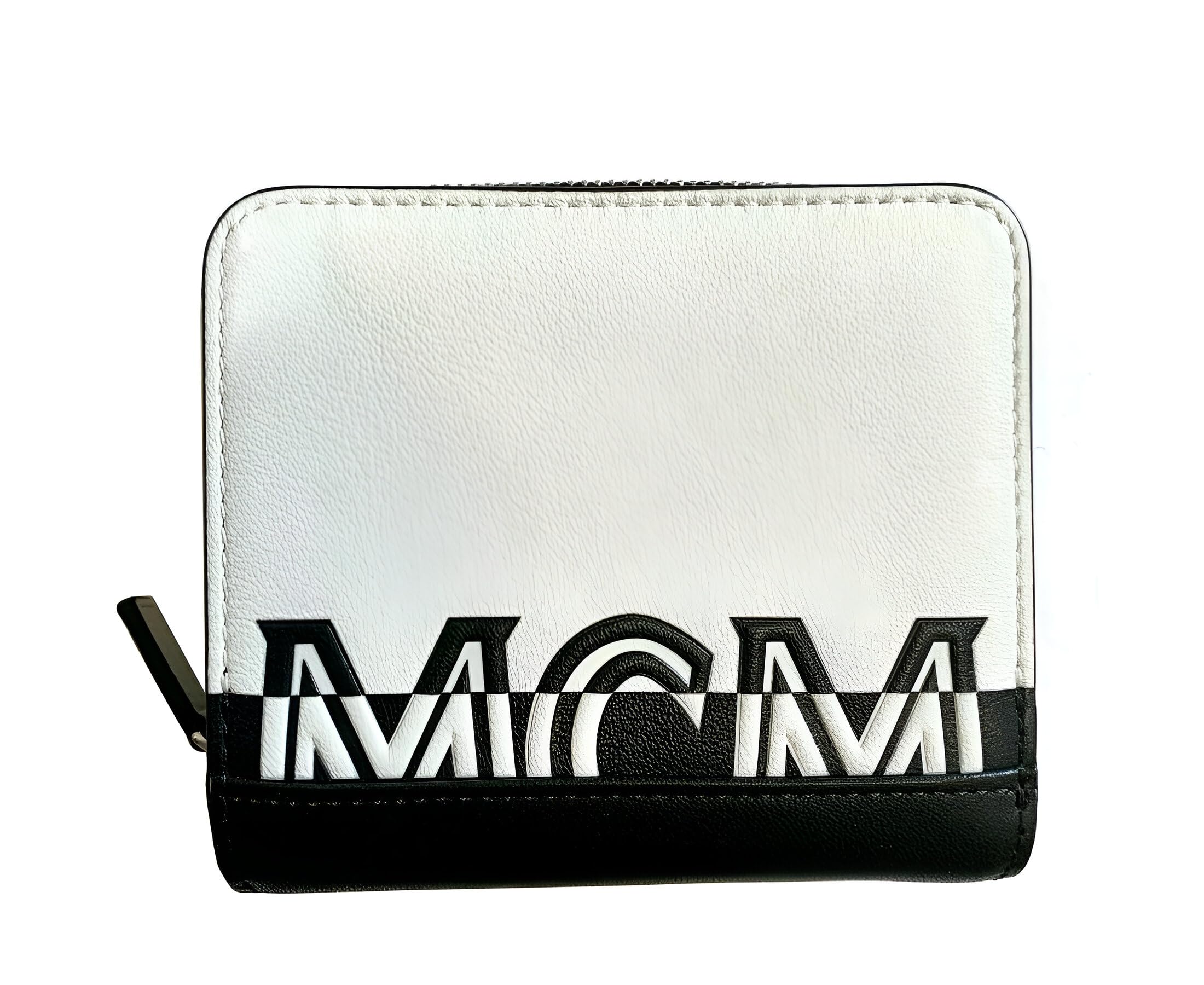 MCM Women's Small Zip Wallet - White & Black Contrast Logo Design | Compact & Stylish for Everyday Use, Travel, and Gifts