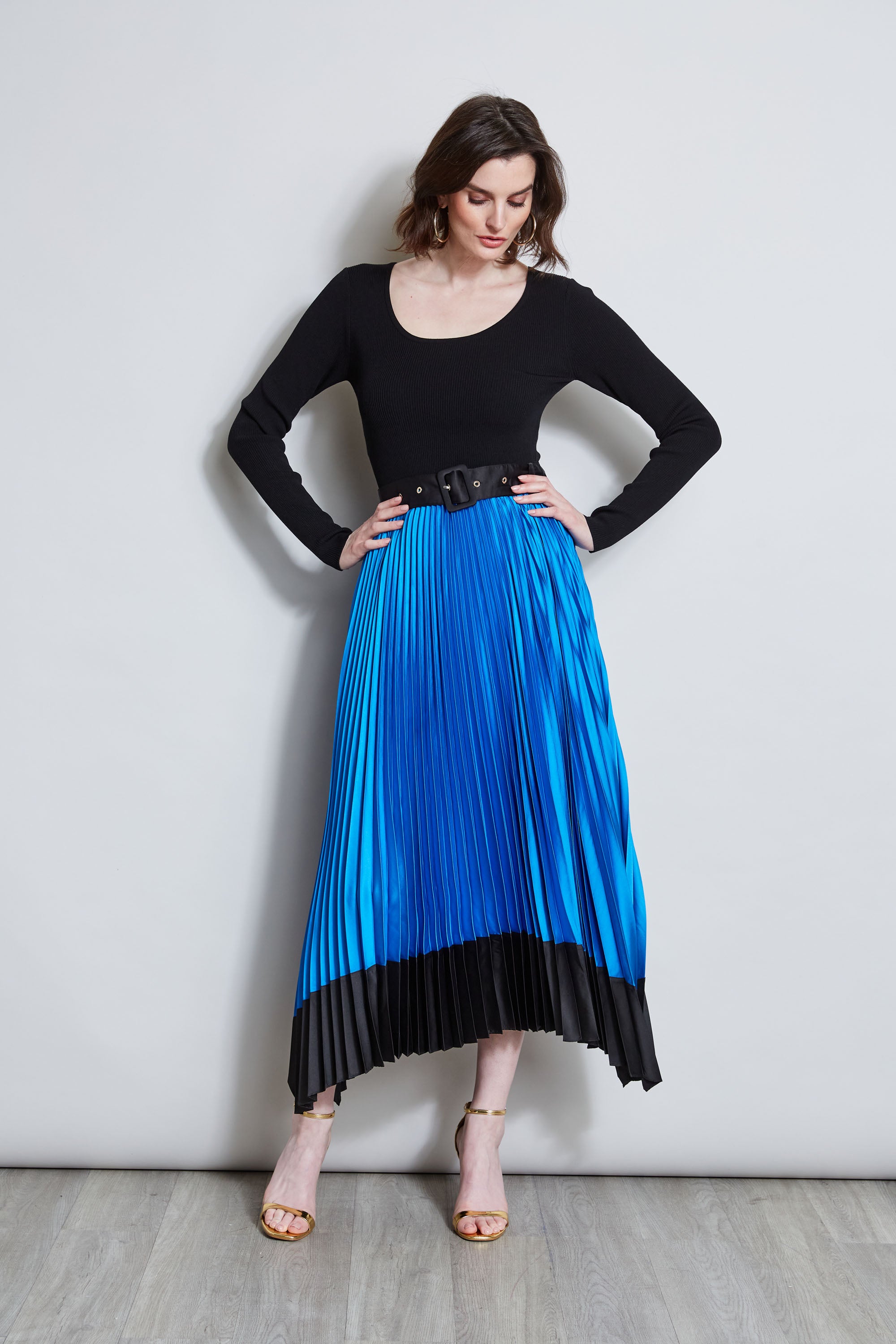 Elegant Pleated Belted Dress for Women - Flowy Midi Dress with Adjustable Waistband - Perfect for Office, Party & Special Occasions