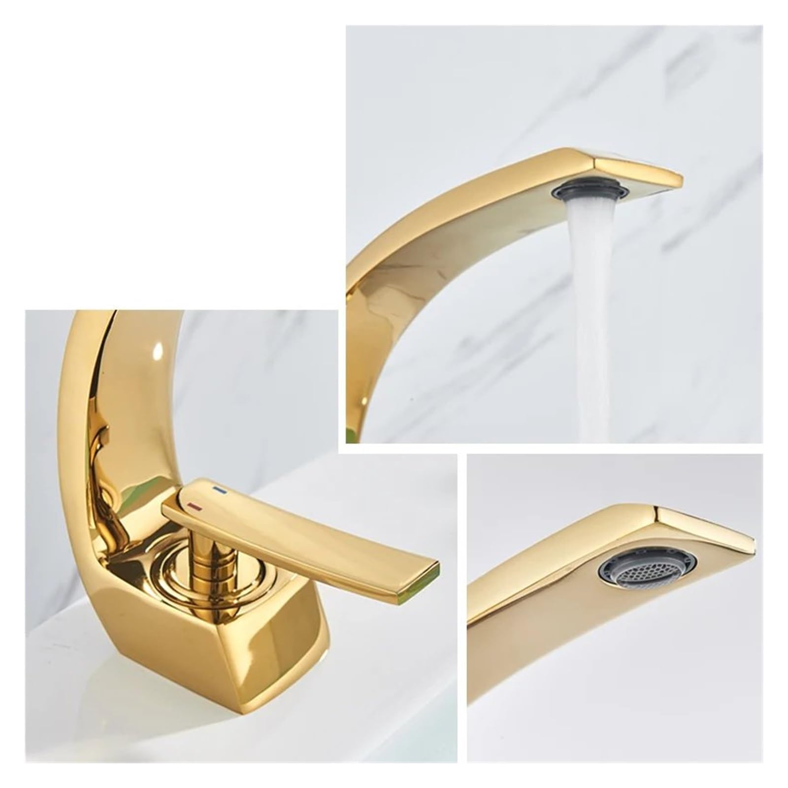 GAIWUSI Single Handle Deck Mount Bathroom Faucet - Polished Gold Finish, Hot and Cold Water Mixer Tap for Vanity Sink - Chrome Plated, Durable & Stylish - Perfect for Modern Bathrooms and Powder Rooms