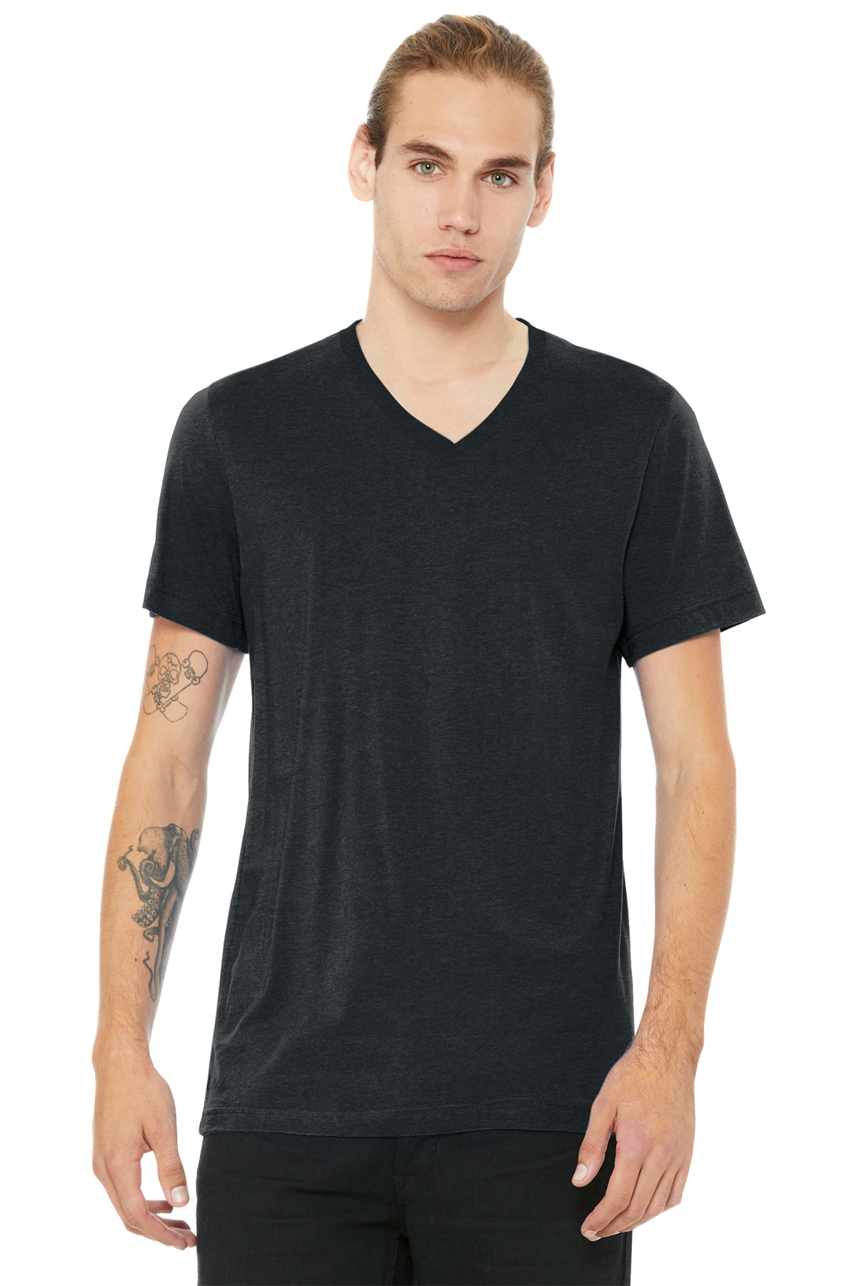 Bella Canvas Unisex Heather V-Neck T-Shirt - Soft Cotton Tee for Men & Women - Dark Grey - Perfect for Casual Wear, Layering & Everyday Outfits
