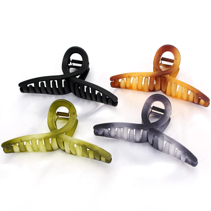 Shidara Large Butterfly Hair Claw Clips for Women - Matte Oversized Hair Clips for Girls, Hair Accessories for Long Thick Hair (4-Piece Set, Multi-Color) - Perfect for Updos, Ponytails & Everyday Styling