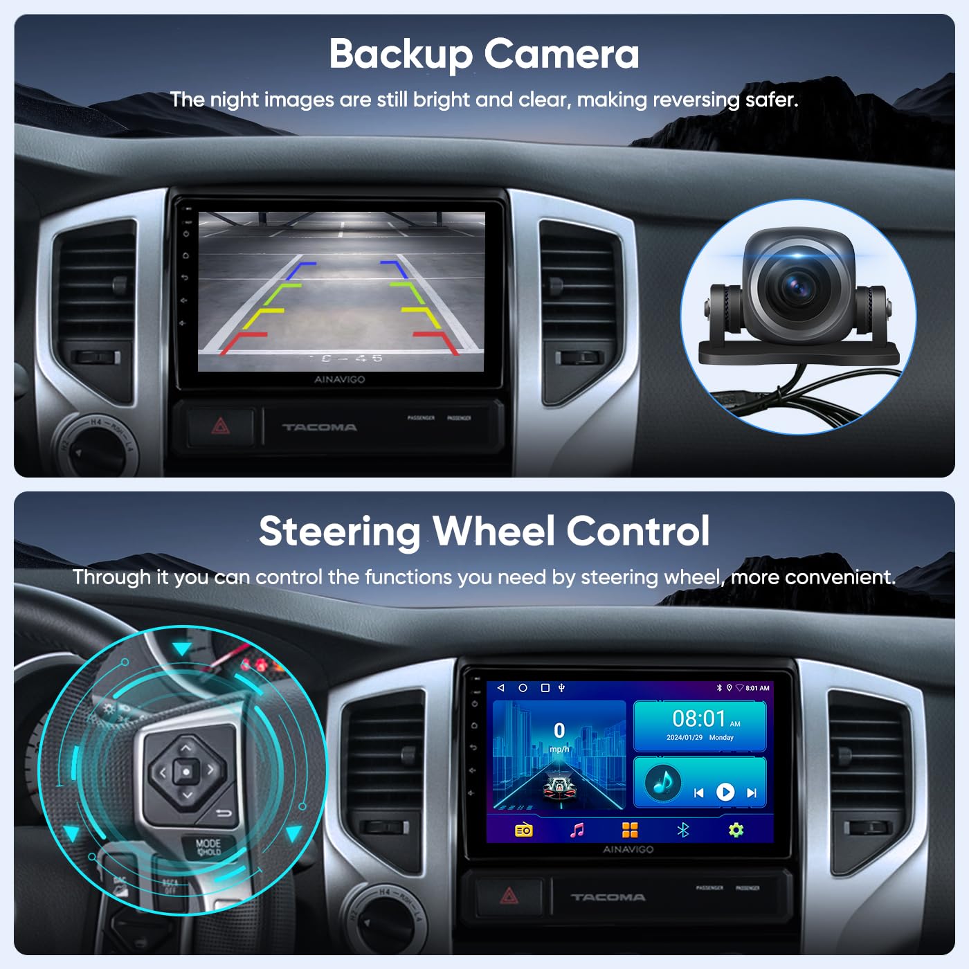 9 Inch Android 12 Car Stereo for Toyota Tacoma 2005-2015 - 5G WiFi, Wireless CarPlay & Android Auto, Touch Screen GPS Navigation, Bluetooth, FM/RDS Radio, HD Backup Camera - Perfect for Road Trips & Daily Commutes