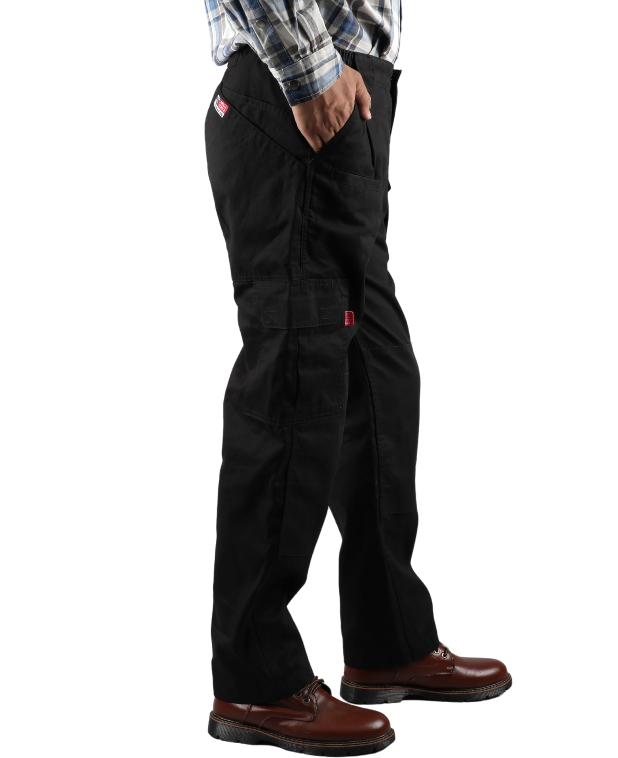 BOCOMAL Men's Flame Resistant Cargo Work Pants with Double Front & 10 Multi-Pockets - Elastic Waist for Comfort - Perfect for Construction, Welding & Outdoor Labor Jobs
