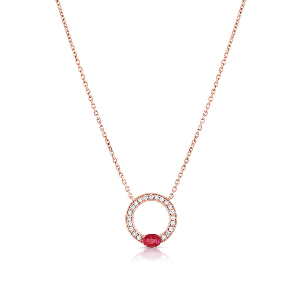18K Rose Gold Diamond & Oval Ruby Pendant Necklace for Women - Elegant Jewelry Gift for Valentine's Day, Anniversary & Special Occasions
