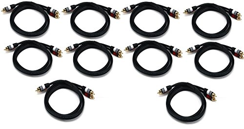 10 PCS Premium 2 RCA Plug to 2 RCA Plug 22AWG Audio Cable - 3 Feet Black High-Quality Stereo RCA Cable for Home Theater, Car Audio, DJ Equipment & Speaker Systems