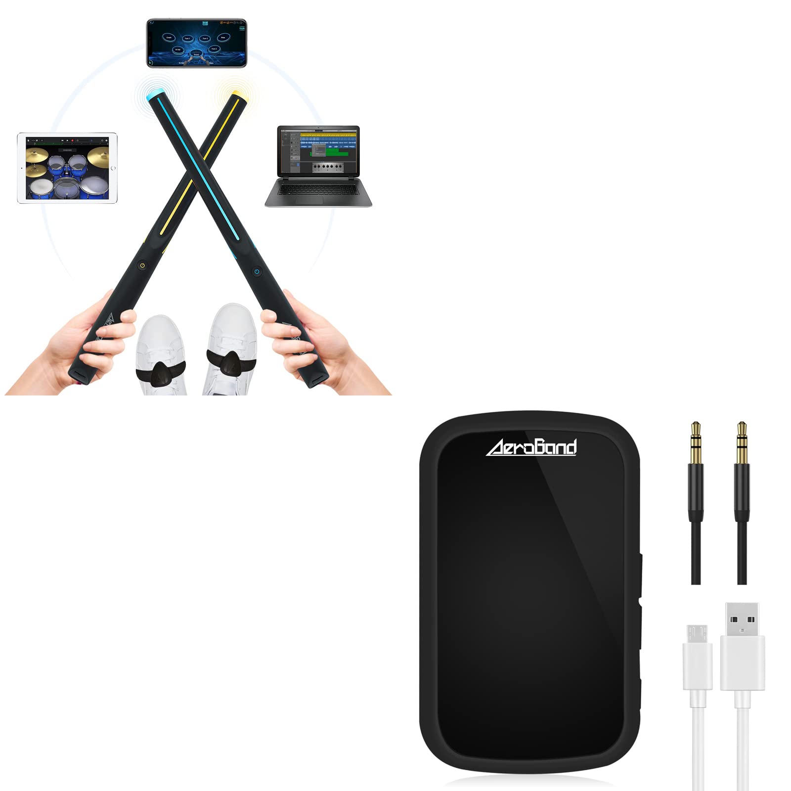 AeroBand PocketDrum Pro Electronic Drum Set with Bluetooth Receiver - Portable Drum Practice Kit for Beginners & Professionals - Perfect for Home, Studio & Travel Use
