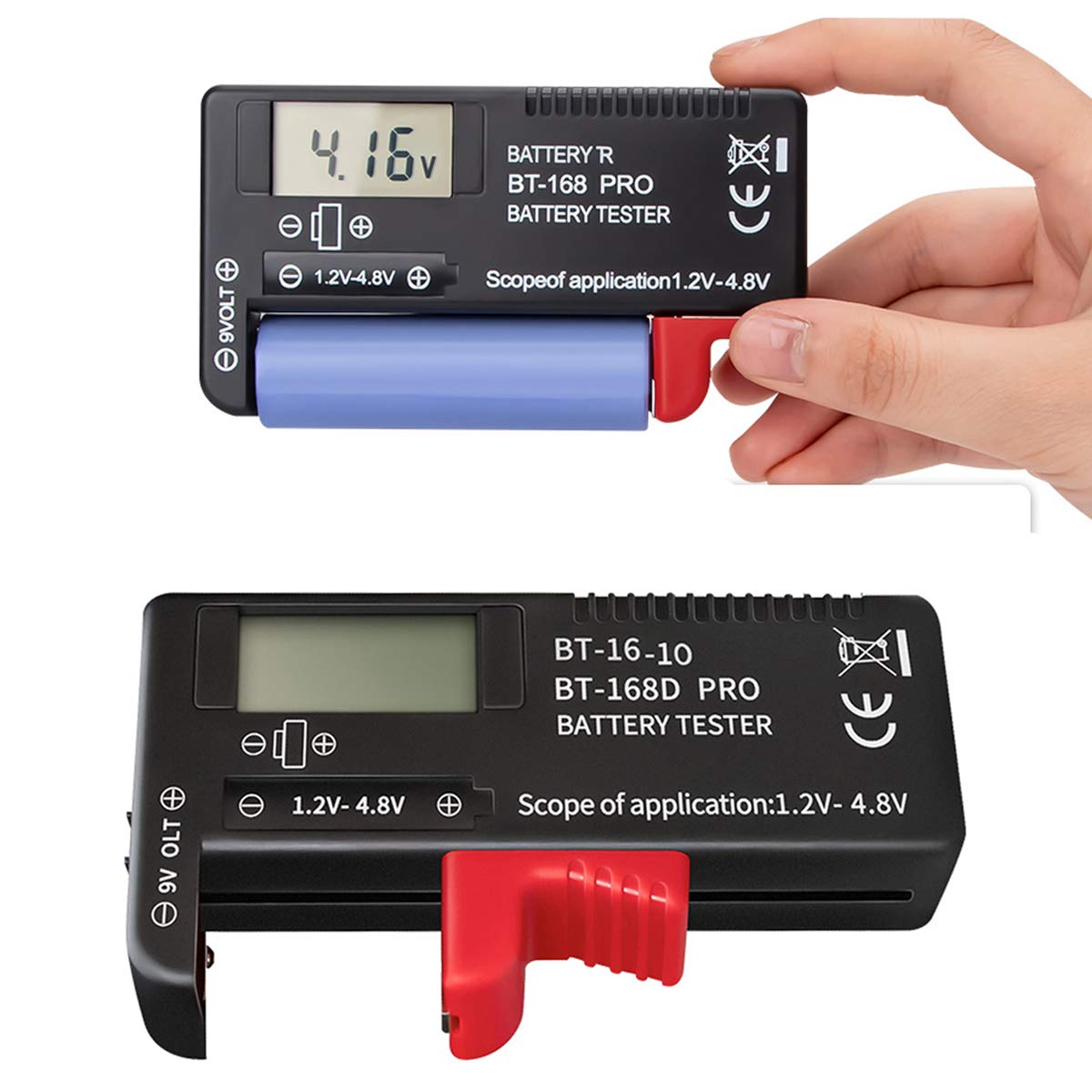 ZffXH Universal Battery Tester - Digital Display AA AAA C D 9V 3.7V 1.5V 18650 Button Cell Checker (2 Pack) - Perfect for Home, Office & Electronics Repair Shops
