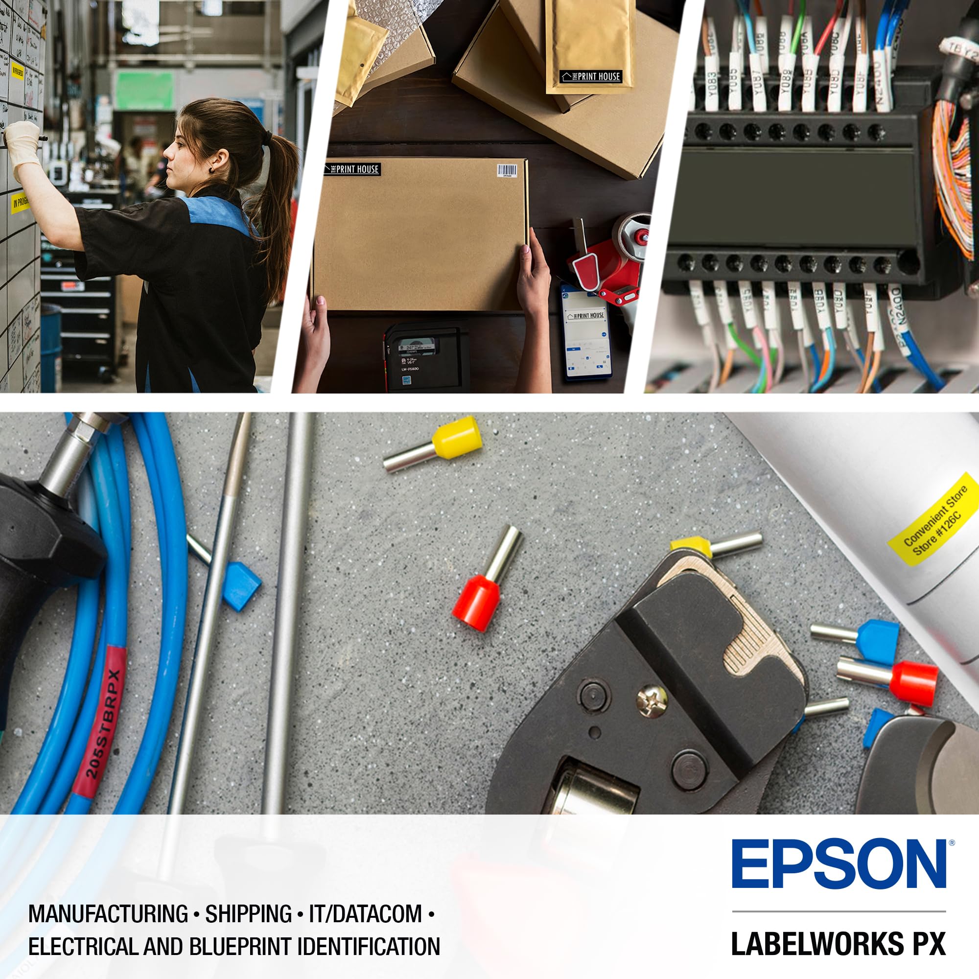 LABELWORKS Epson LW-PX400 Industrial Label Maker Kit - Complete Wireless Label Printer with Accessories, Shrink Tube & Self-Laminating Wrap | Portable for Warehouse, Office & Home Organization | Barcode, Cable & Asset Labeling Solution
