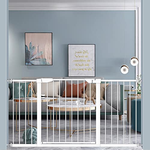 **Extra Wide or Narrow Baby Gate - Pressure Mounted Walk-Thru Child & Pet Safety Gate with Extensions, White (57.09