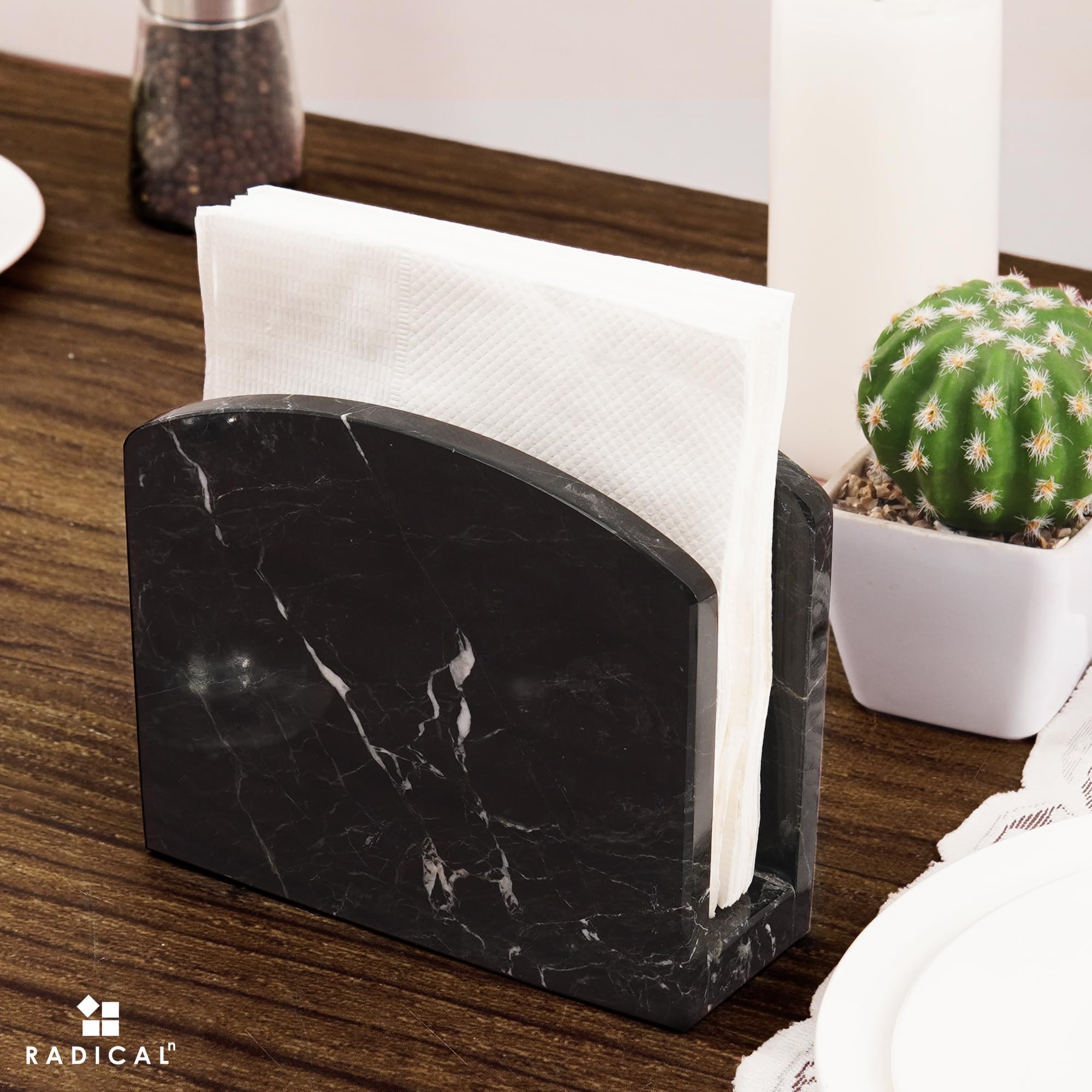 Handmade Black Marble Napkin Holder 5.5 Inch - Elegant Kitchen & Dining Table Decor for Coffee Tables, Cocktail Parties, and Home Accessories | Perfect for Restaurants, Weddings, and Holiday Gatherings