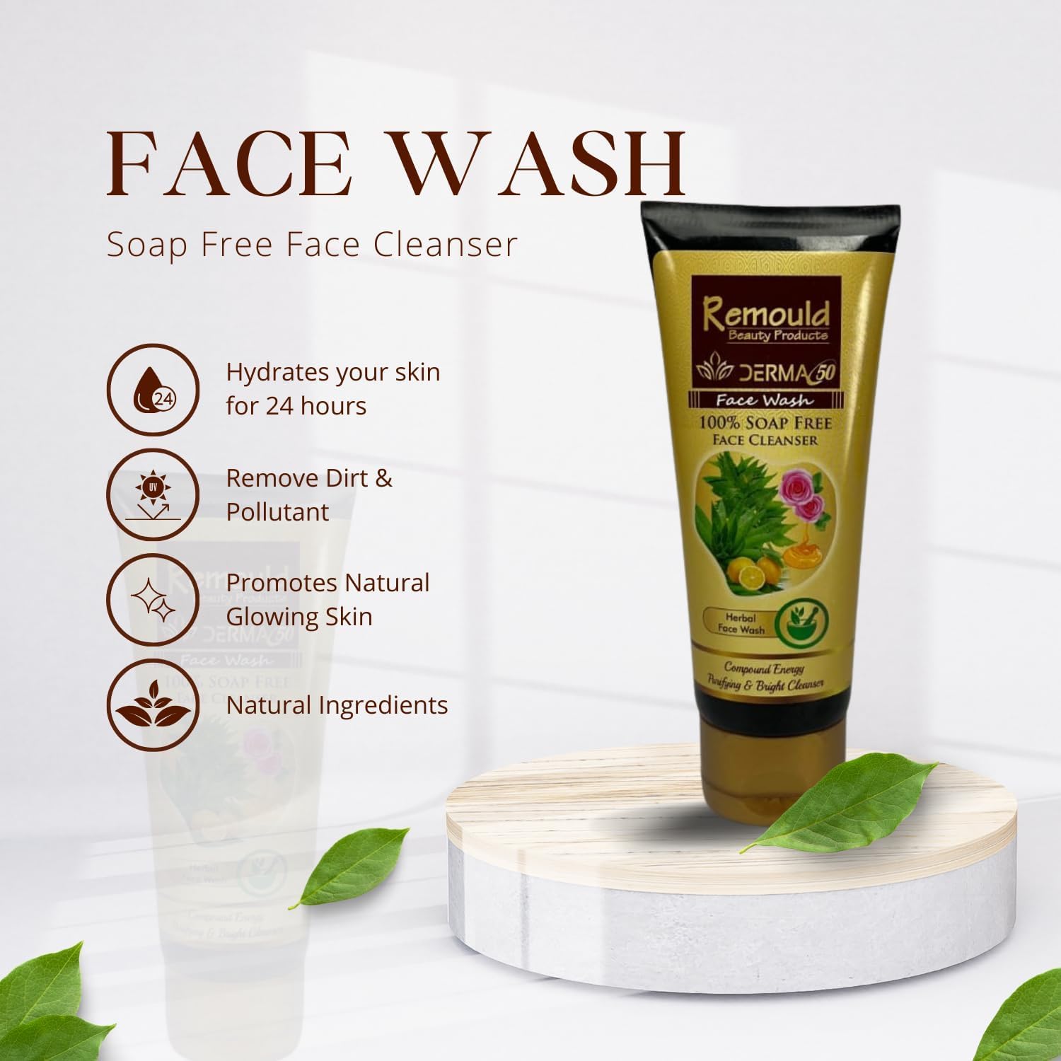 Remould Derma 50 Face Wash - 100% Soap Free Herbal Cleanser for Purifying & Brightening Skin (25ml) | Gentle Daily Facial Wash for Acne-Prone & Sensitive Skin | Morning & Night Skincare Routine