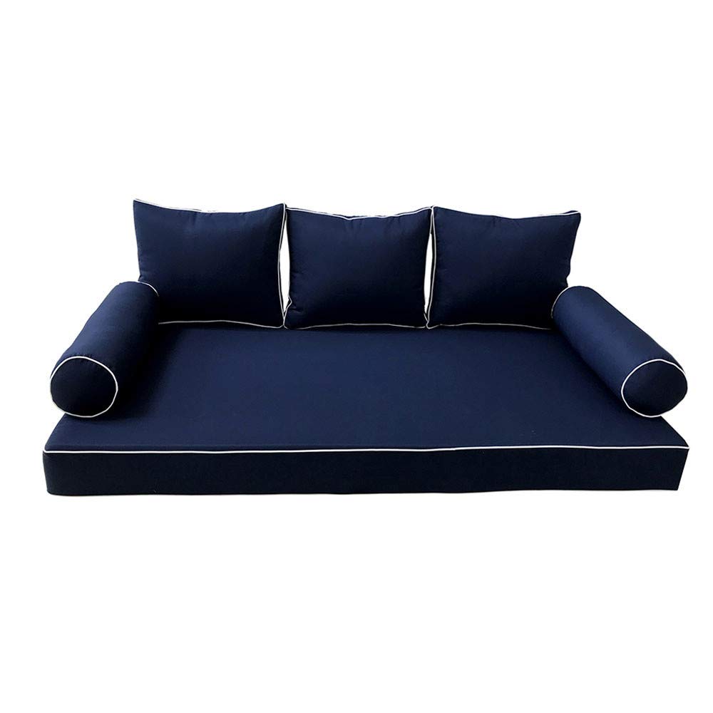 Prolinemax Outdoor Style 3 Full Contrast Trim Daybed Mattress Bolster Pillow Fitted Cover Only - AD101 | Waterproof & Breathable Fabric for Patio, Poolside & Guest Room Decor