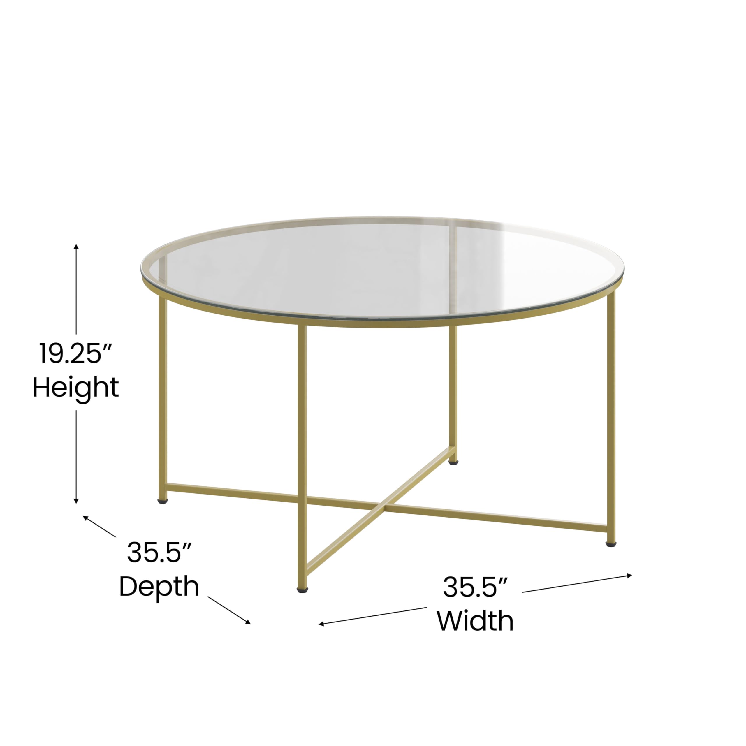 Merrick Lane Fairdale 3-Piece Round Coffee Table Set with Matte Gold Crisscross Frame - Modern Living Room Furniture for Small Spaces - Includes Coffee Table & 2 Matching End Tables - Perfect for Apartments, Condos and Cozy Home Decor