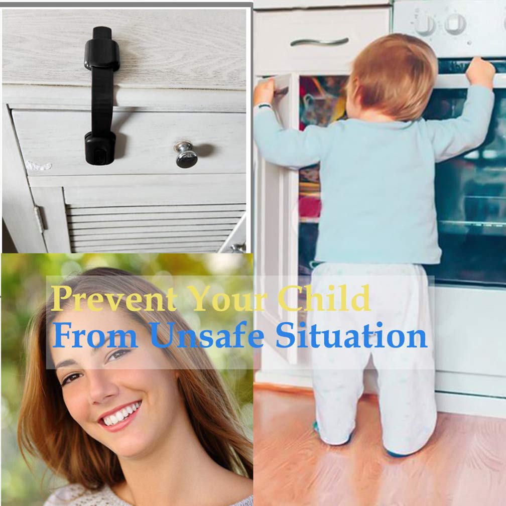 8 Pack Black Child Safety Cabinet Locks - Adjustable Baby Proof Latches for Drawers, Oven, Fridge, Toilet Seat & Cupboards | Extra Strong Adhesive Pads Included | Perfect for Kitchen, Bathroom & Nursery Childproofing