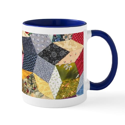 White/Navy Inside - Tumbling Block Patchwork Quilt Mug