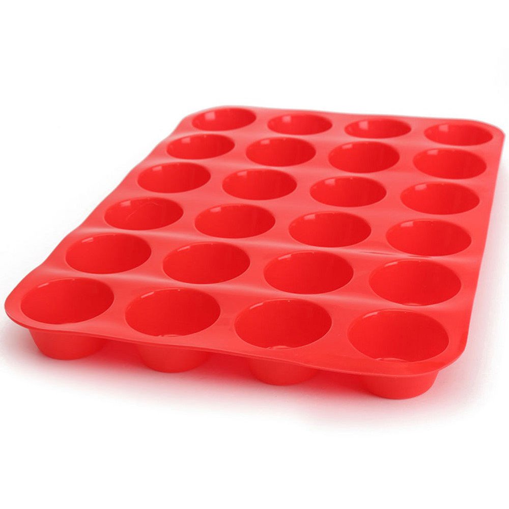 Non-Stick Silicone Cupcake Molds - 24 Cavity Mini Muffin Pan for Baking, Soap Making & Cookies | 6 Inch Red Bakeware | Perfect for Birthday Parties, Holiday Treats & DIY Crafts