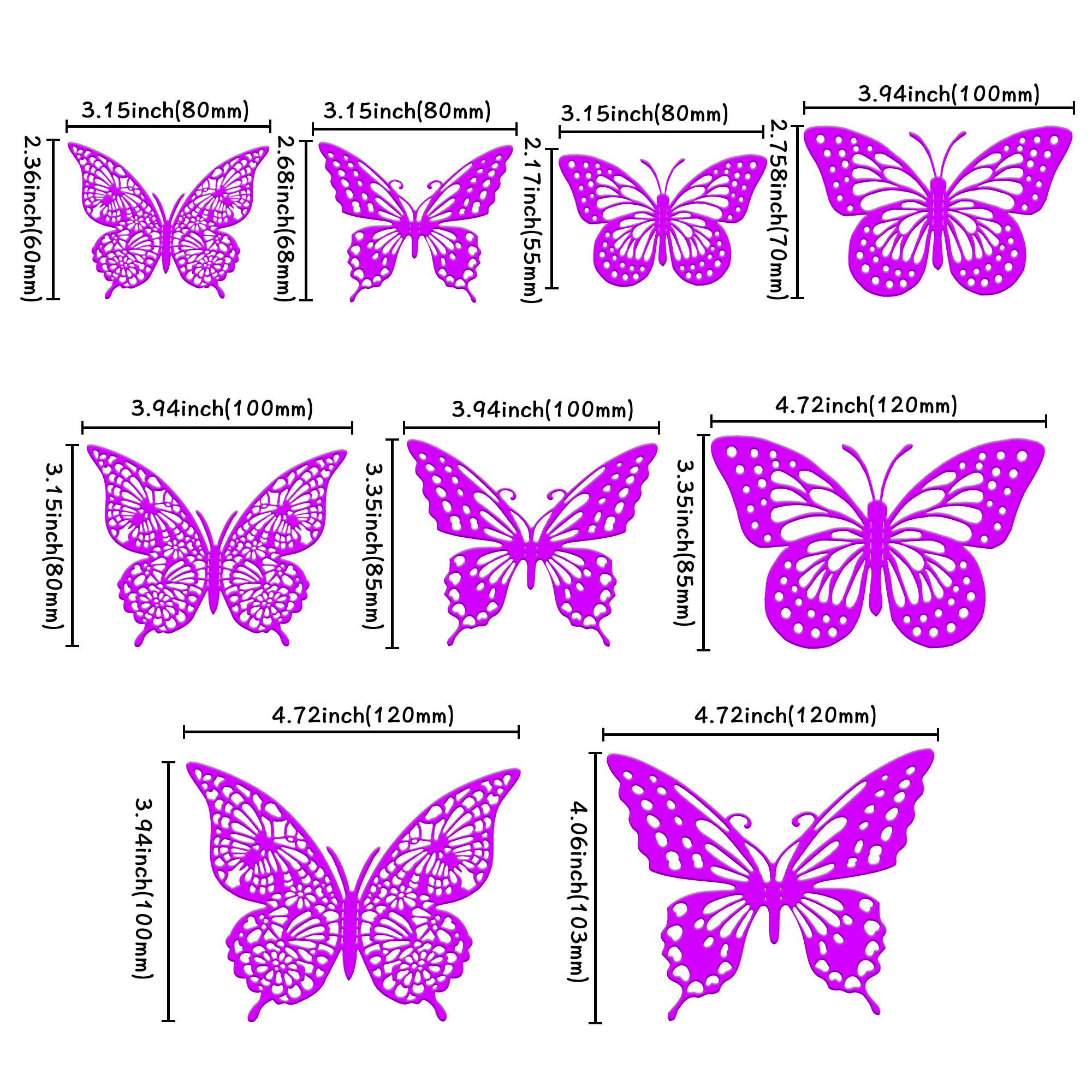 Metallic Purple 3D Butterfly Cupcake Toppers - 36Pcs Hollow Art Cake Decorations for Baby Showers, Weddings, Anniversaries & Kids Birthday Parties - Elegant Wall & Dessert Decor Supplies | Perfect for Cake Decorating, Party Themes & Sweet Table Displays